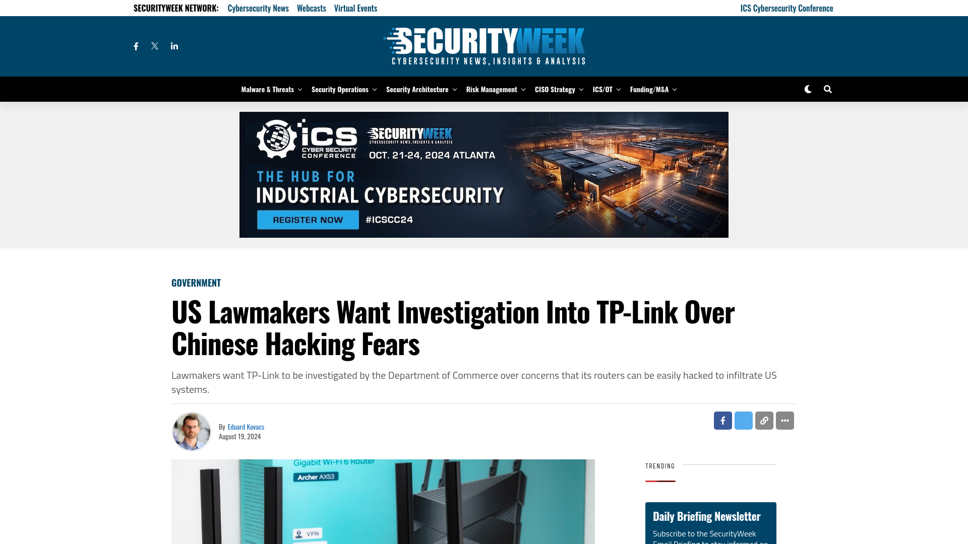 US Lawmakers Want Investigation Into TP-Link Over Chinese Hacking Fears - SecurityWeek