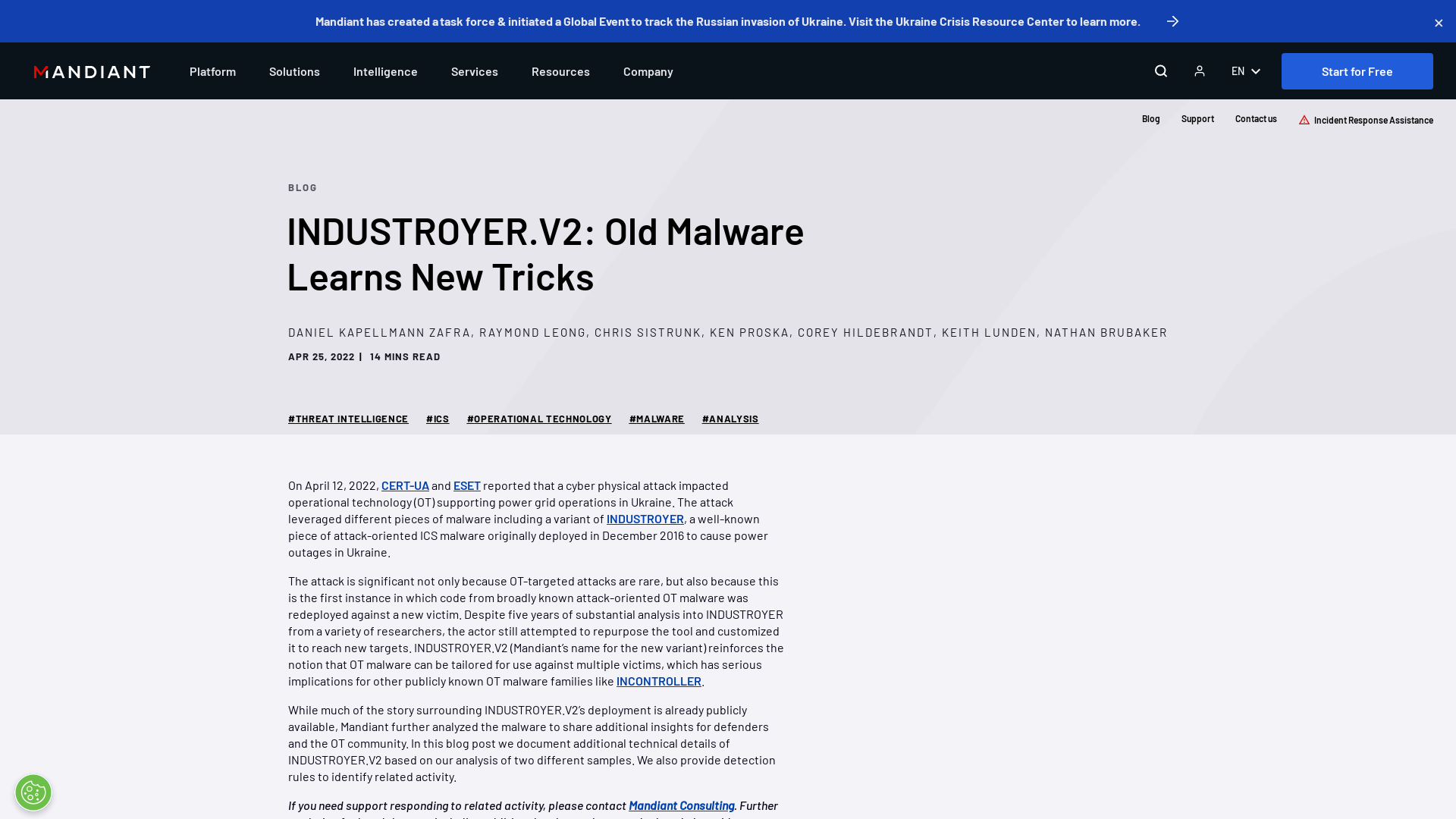 INDUSTROYER.V2: Old Malware Learns New Tricks | Mandiant