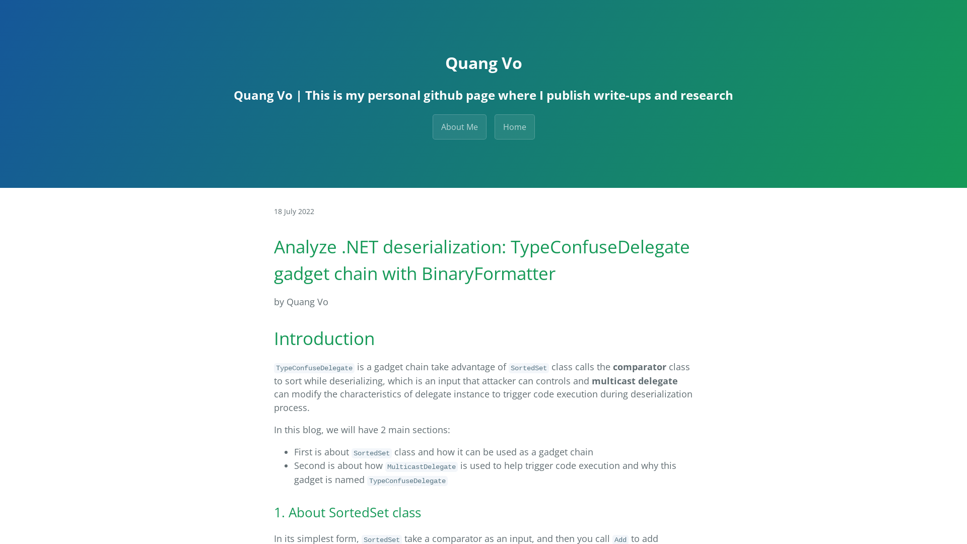 Analyze .NET deserialization: TypeConfuseDelegate gadget chain with BinaryFormatter | Quang Vo