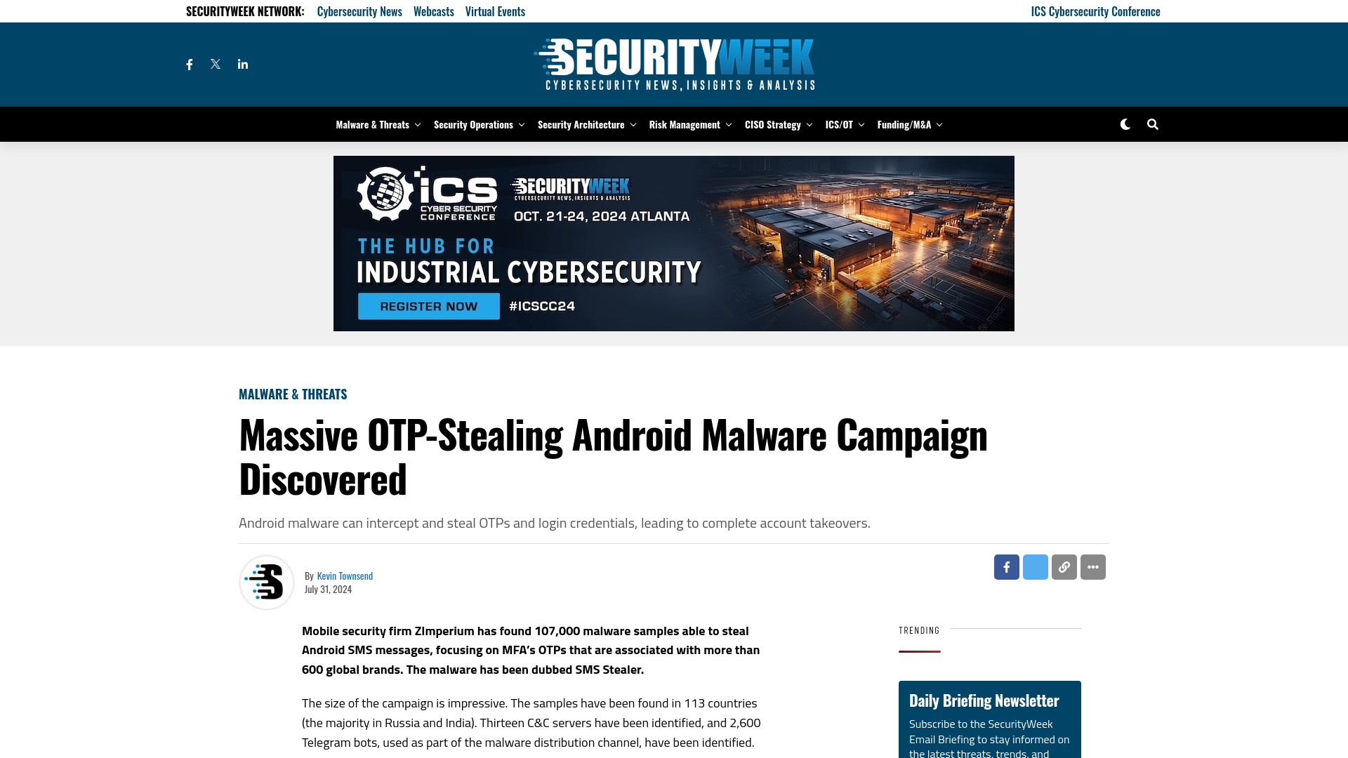 Massive OTP-Stealing Android Malware Campaign Discovered  - SecurityWeek