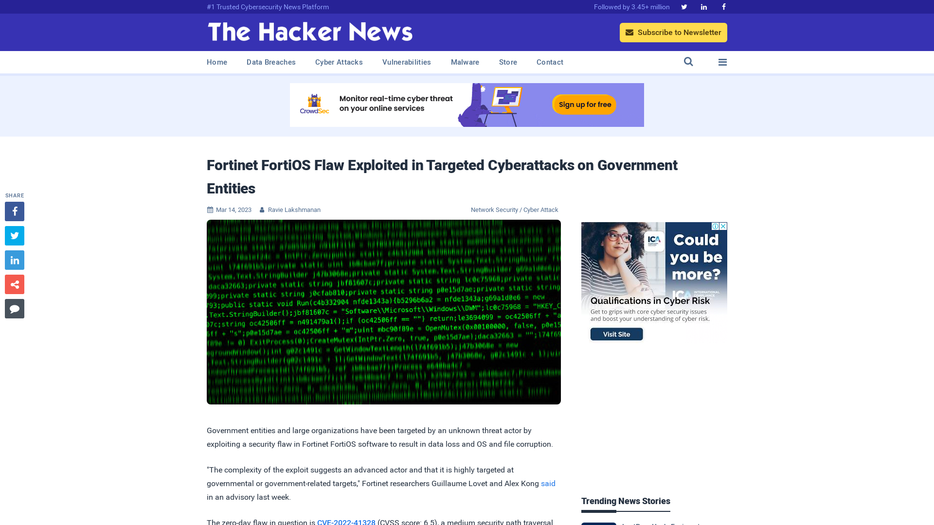 Fortinet FortiOS Flaw Exploited in Targeted Cyberattacks on Government Entities