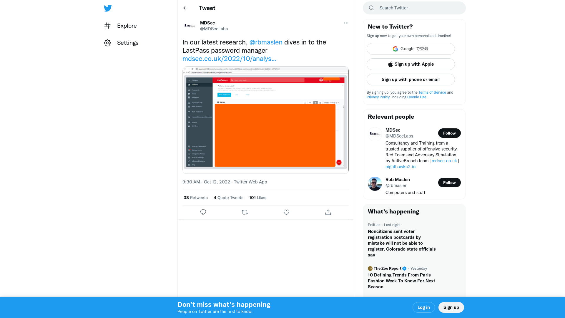 MDSec on Twitter: "In our latest research, @rbmaslen dives in to the LastPass password manager https://t.co/e1xjarQeMW https://t.co/mSjCiM3Q1s" / Twitter
