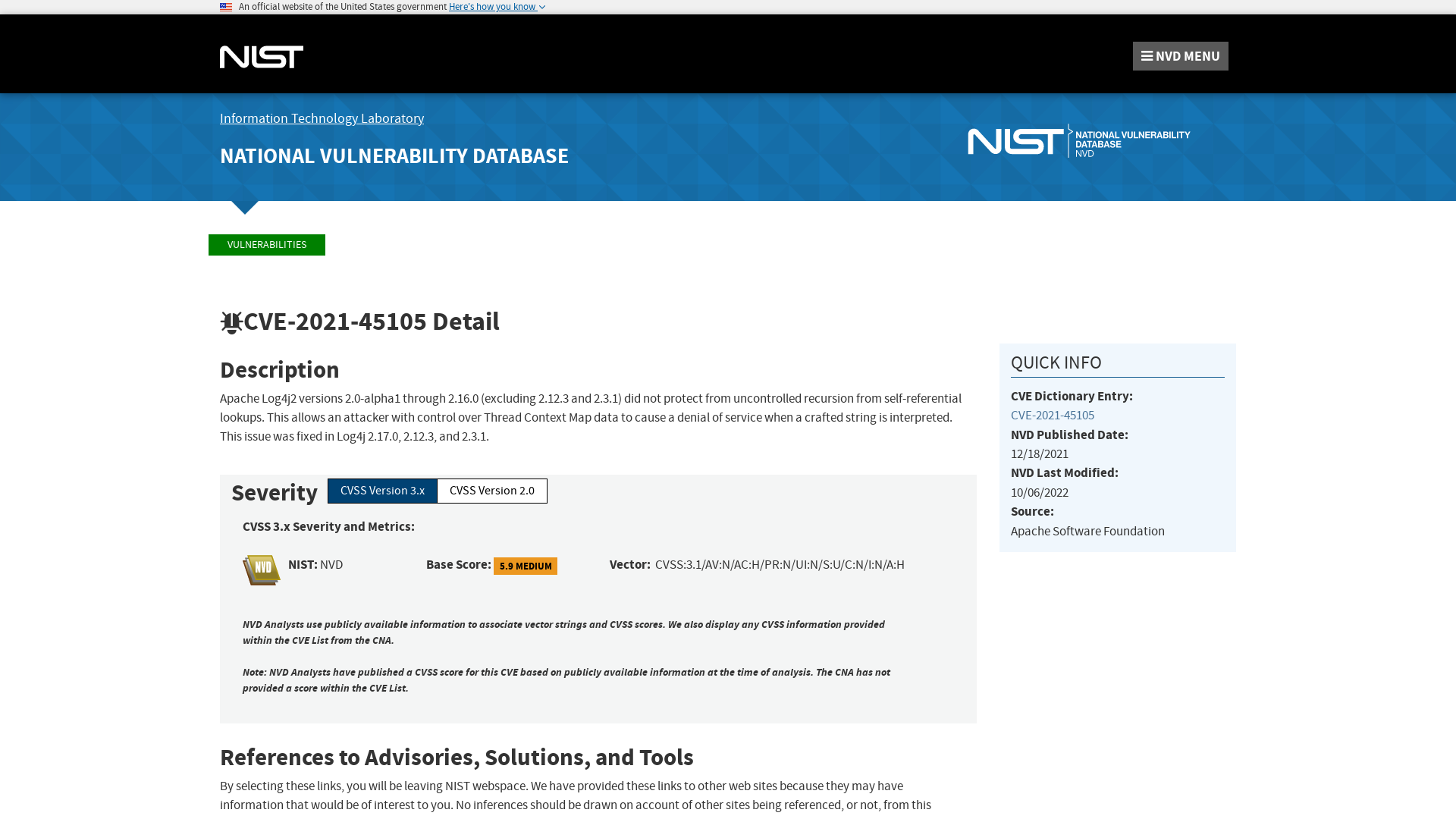 NVD - CVE-2021-45105