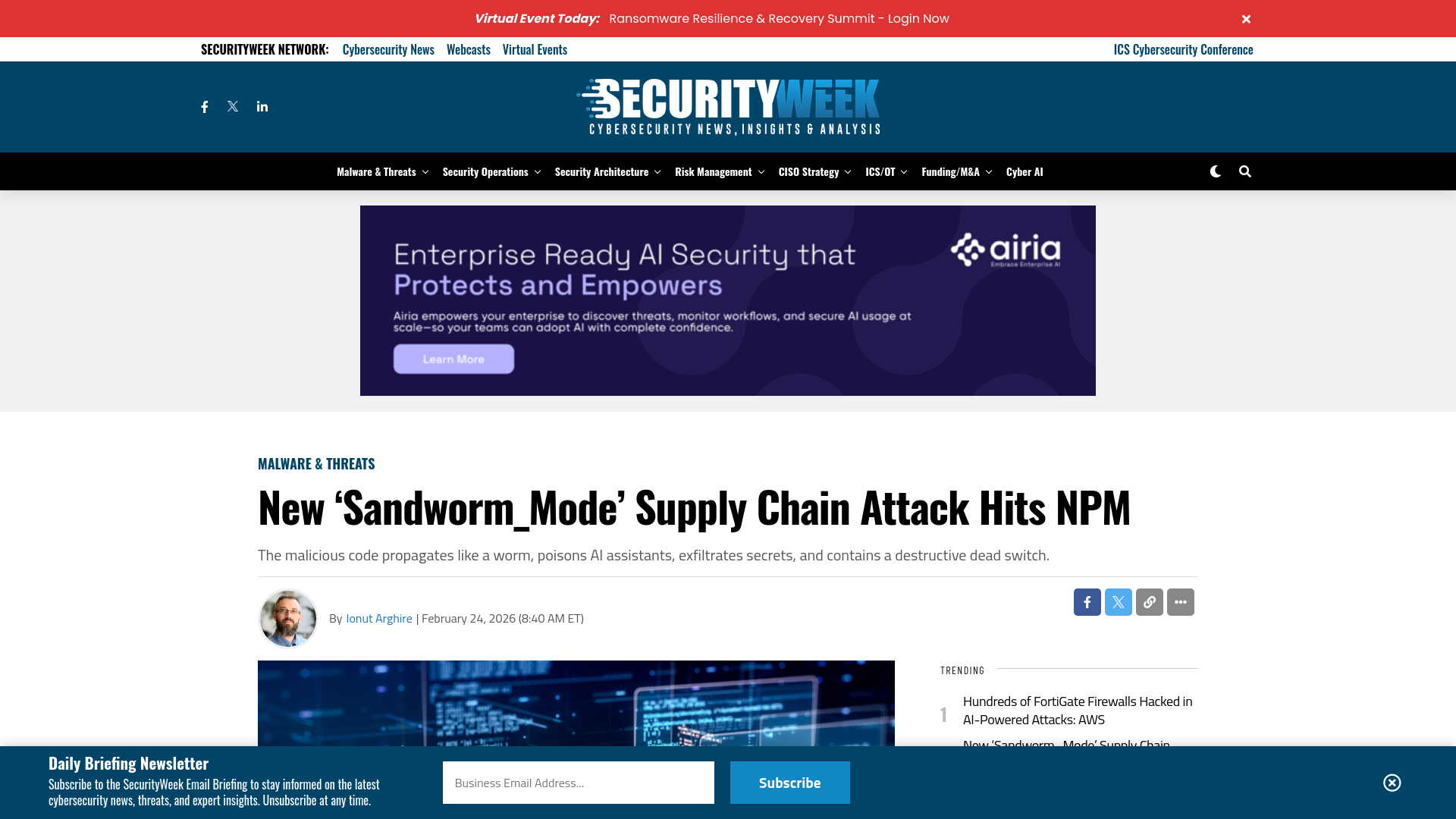 New 'Sandworm_Mode' Supply Chain Attack Hits NPM - SecurityWeek