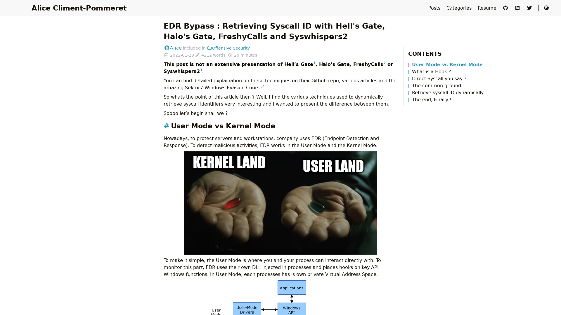 EDR Bypass : Retrieving Syscall ID with Hell's Gate, Halo's Gate, FreshyCalls and Syswhispers2 - Alice Climent-Pommeret