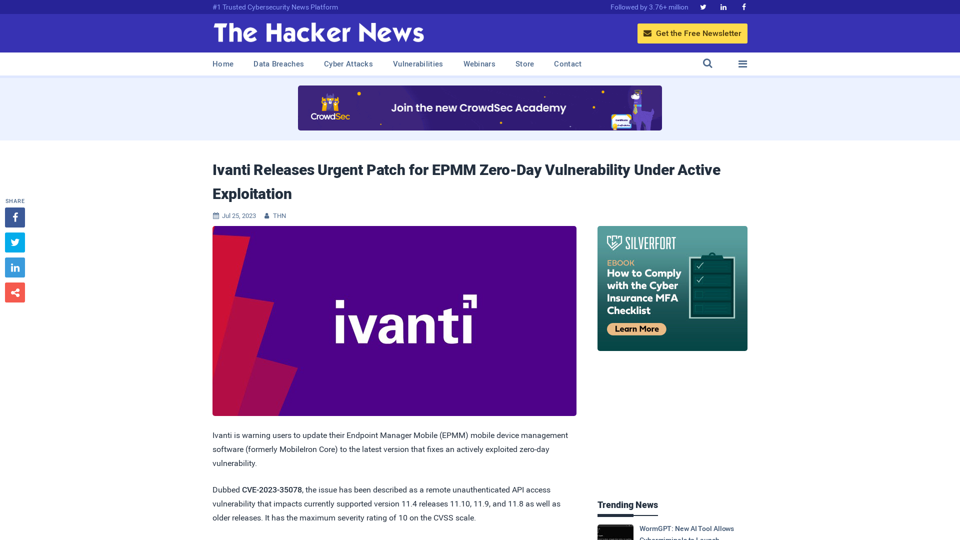 Ivanti Releases Urgent Patch for EPMM Zero-Day Vulnerability Under Active Exploitation