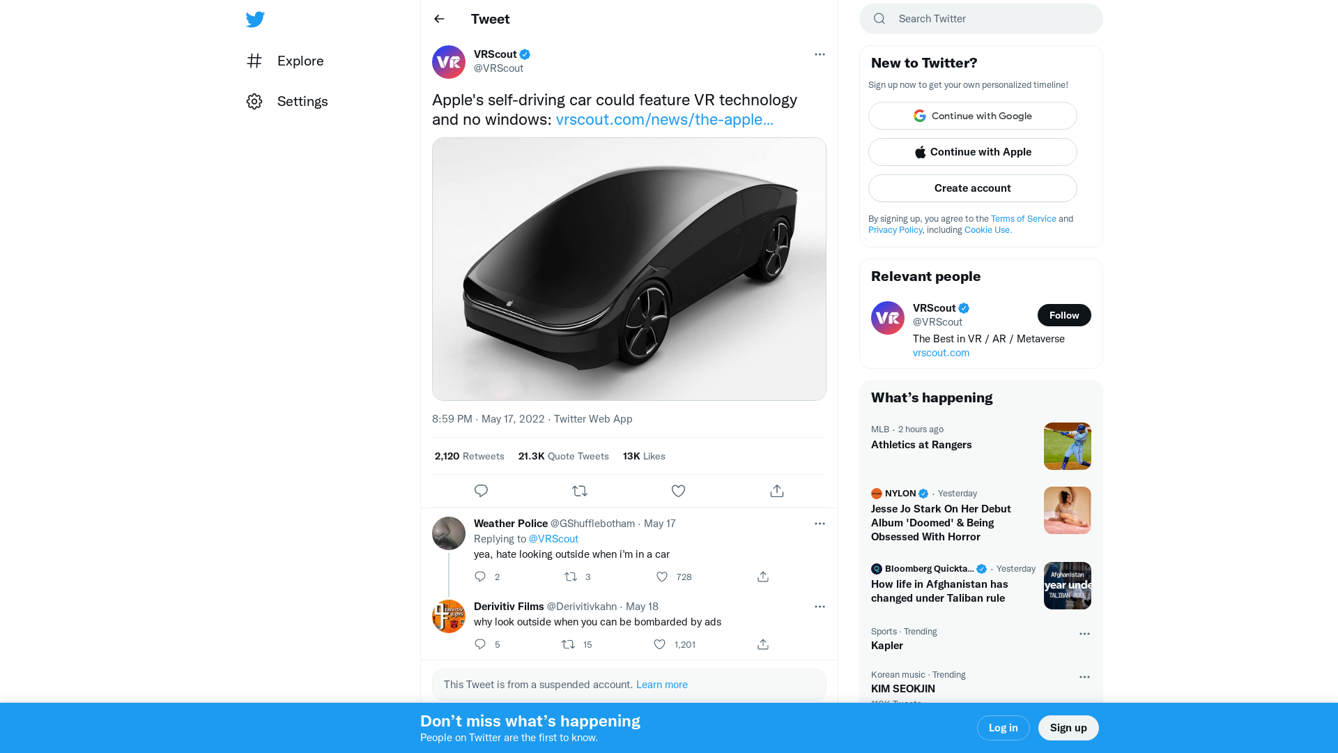 VRScout on Twitter: "Apple's self-driving car could feature VR technology and no windows: https://t.co/86T8nP1LOX https://t.co/YCwrVrJRjc" / Twitter