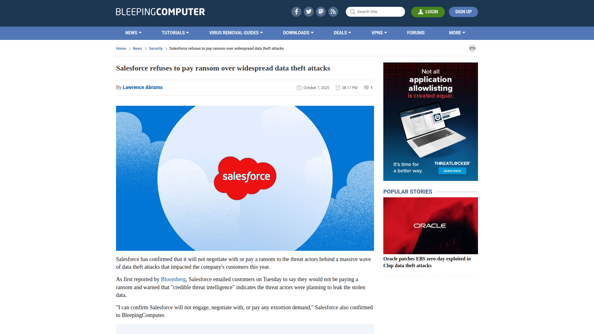 Salesforce refuses to pay ransom over widespread data theft attacks