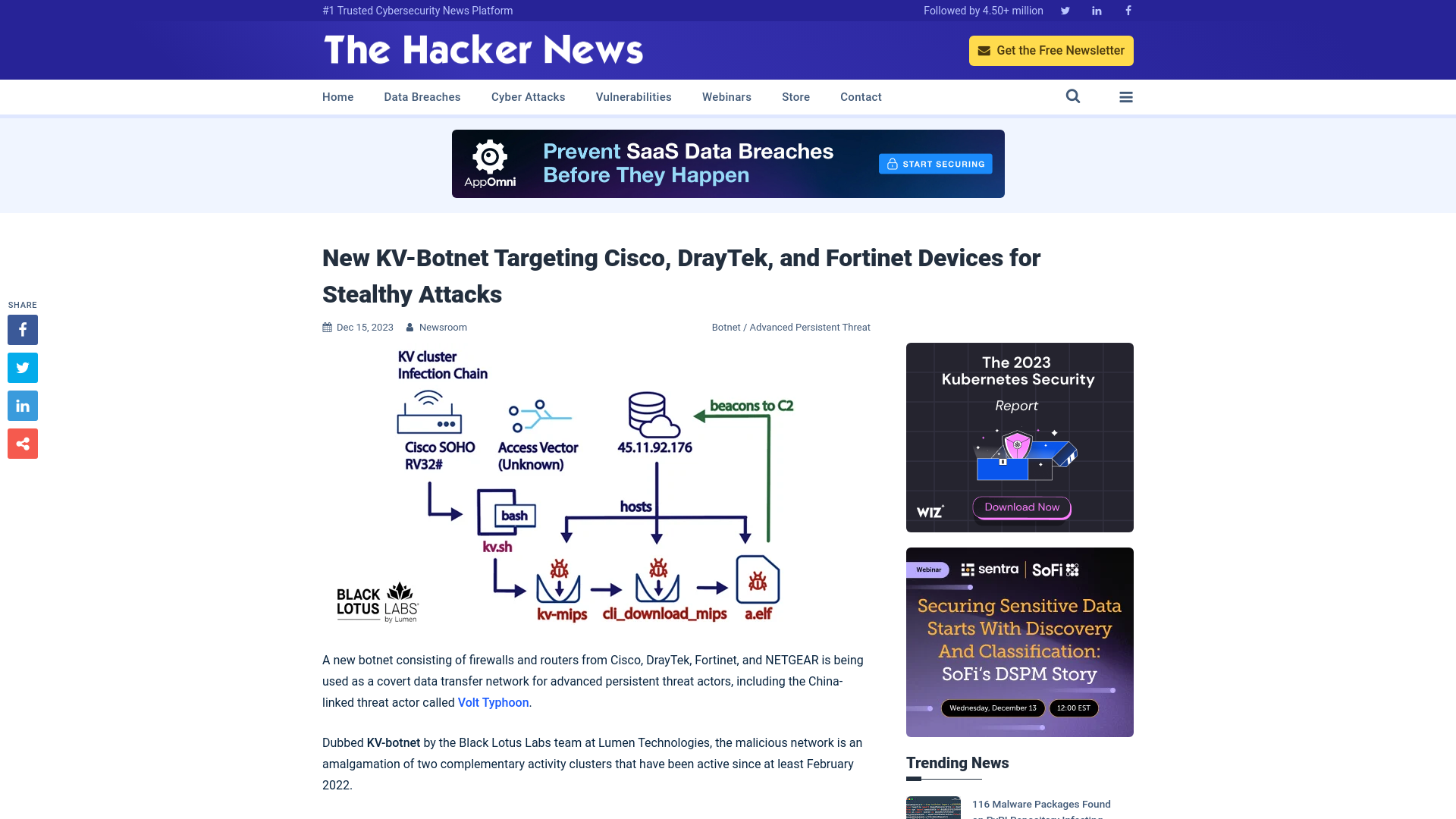 New KV-Botnet Targeting Cisco, DrayTek, and Fortinet Devices for Stealthy Attacks