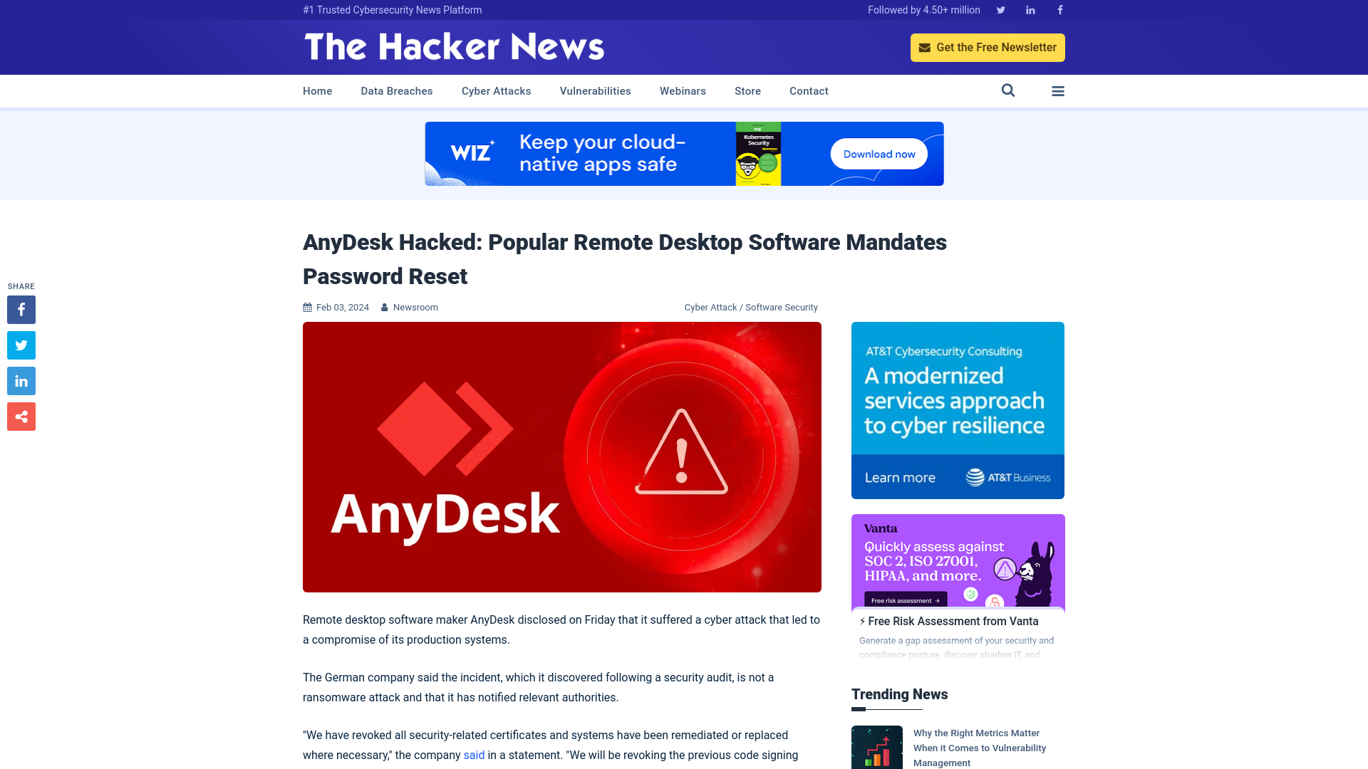 AnyDesk Hacked: Popular Remote Desktop Software Mandates Password Reset