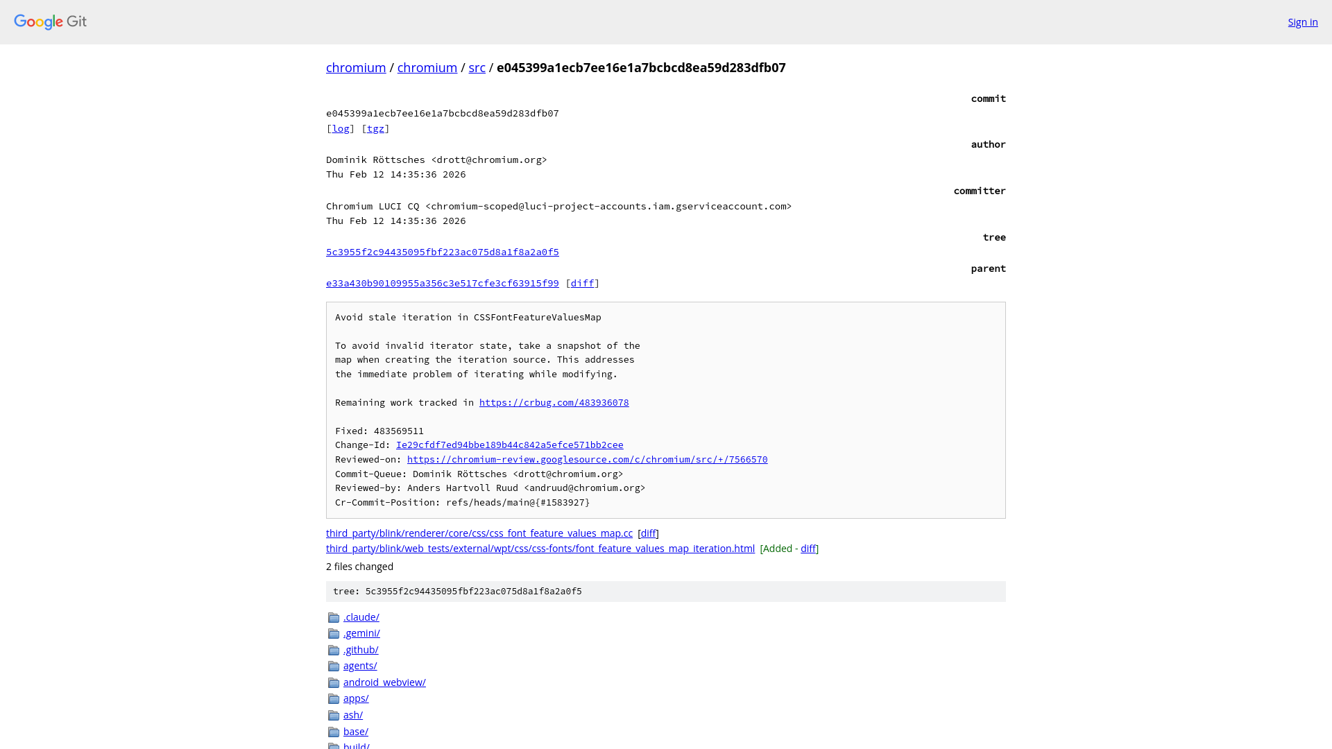 e045399a1ecb7ee16e1a7bcbcd8ea59d283dfb07 - chromium/src - Git at Google