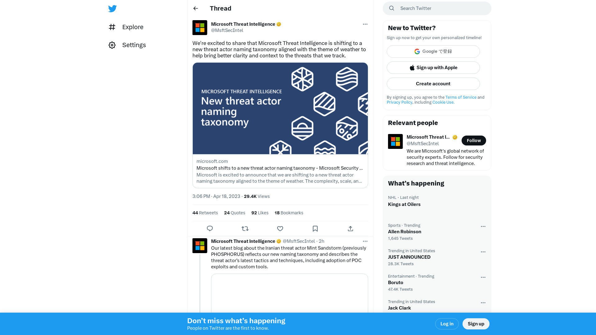 Microsoft Threat Intelligence on Twitter: "We're excited to share that Microsoft Threat Intelligence is shifting to a new threat actor naming taxonomy aligned with the theme of weather to help bring better clarity and context to the threats that we track. https://t.co/NFYWcPue5t" / Twitter