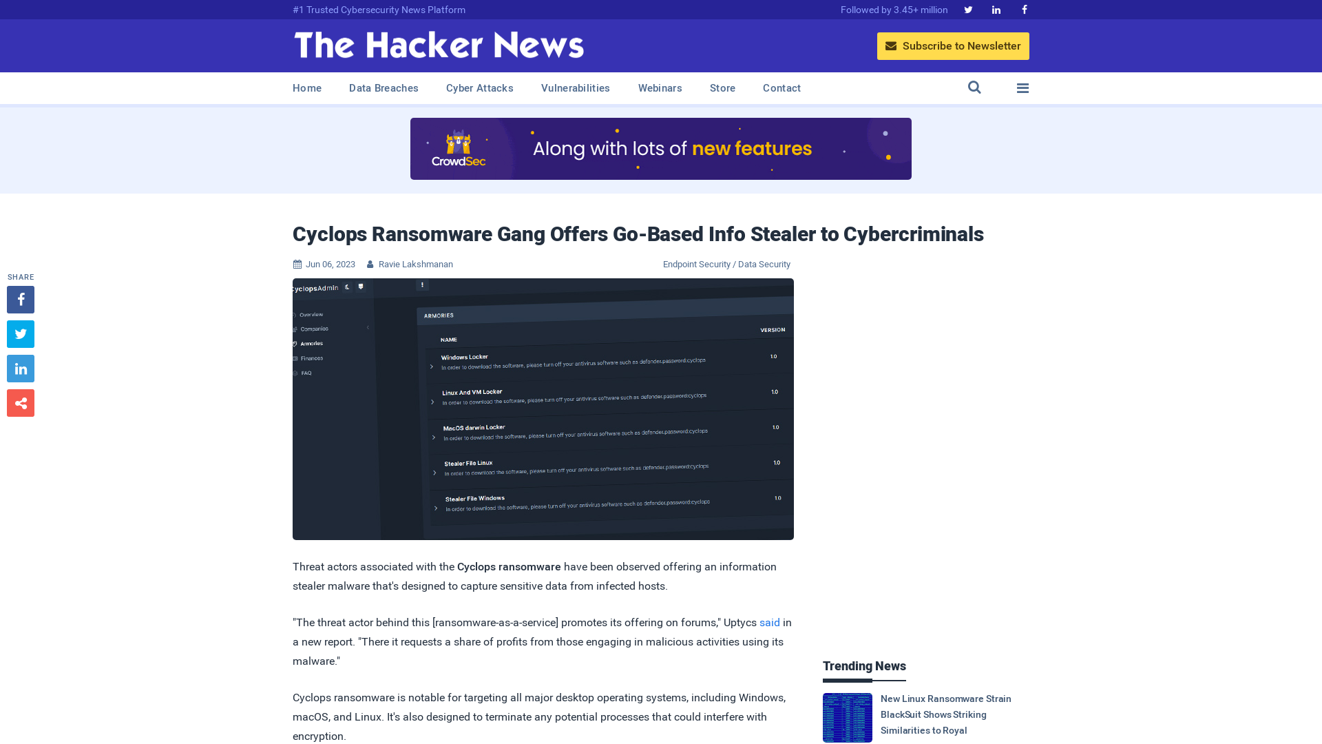 Cyclops Ransomware Gang Offers Go-Based Info Stealer to Cybercriminals