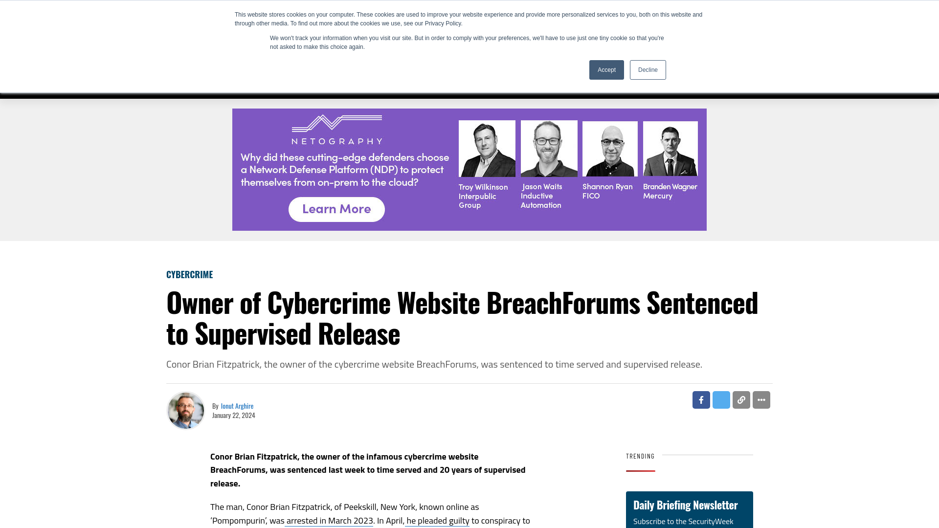 Owner of Cybercrime Website BreachForums Sentenced to Supervised Release - SecurityWeek