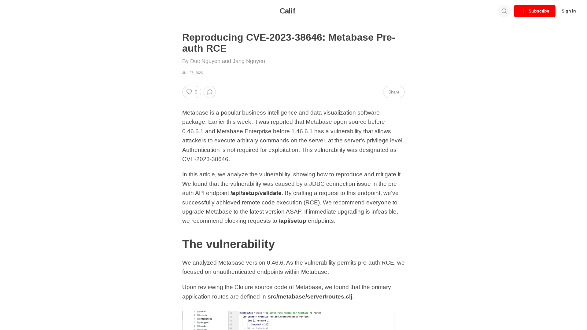 Reproducing CVE-2023-38646: Metabase Pre-auth RCE - Calif