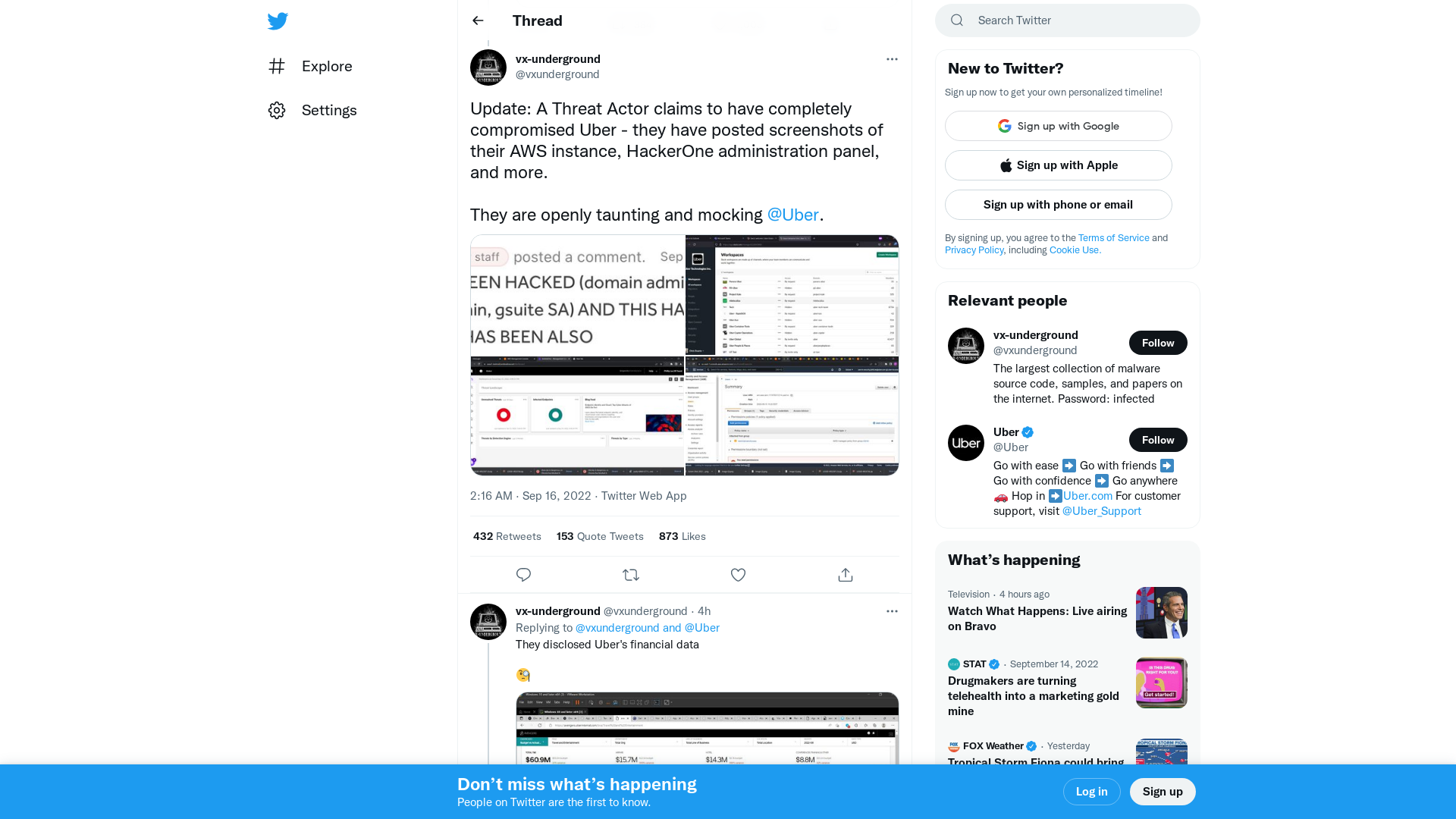 vx-underground on Twitter: "Update: A Threat Actor claims to have completely compromised Uber - they have posted screenshots of their AWS instance, HackerOne administration panel, and more. They are openly taunting and mocking @Uber. https://t.co/Q3PzzBLsQY" / Twitter