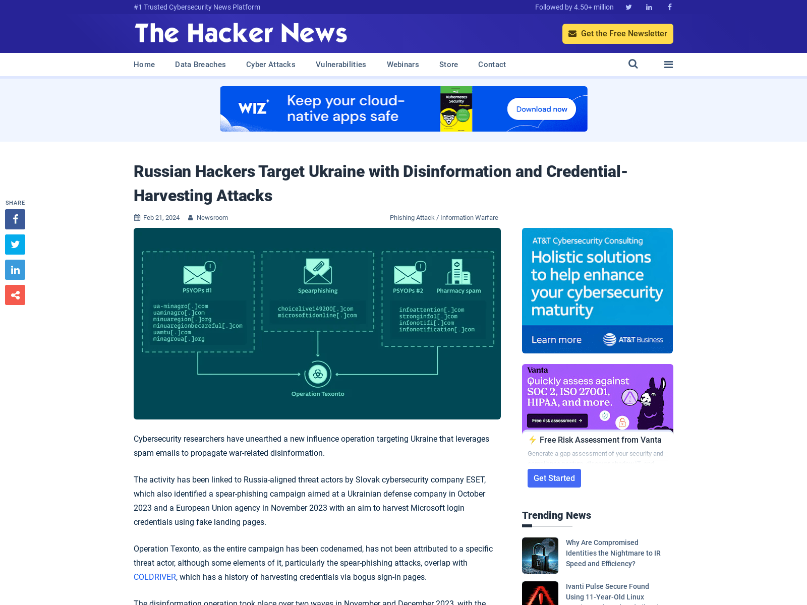 Russian Hackers Target Ukraine with Disinformation and Credential-Harvesting Attacks