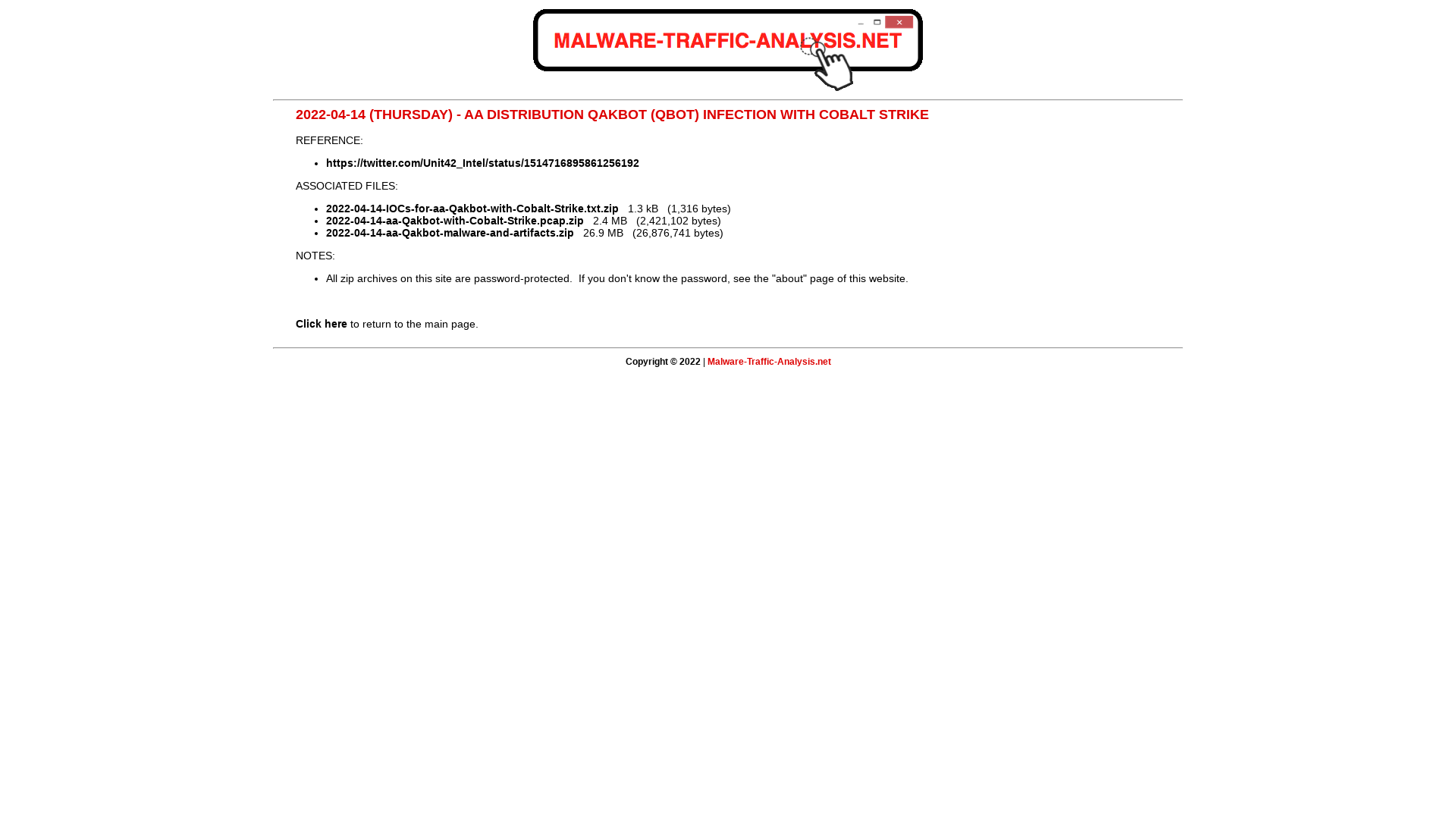 Malware-Traffic-Analysis.net - 2022-04-14 (Thursday) - aa distribution Qakbot (Qbot) infection with Cobalt Strike