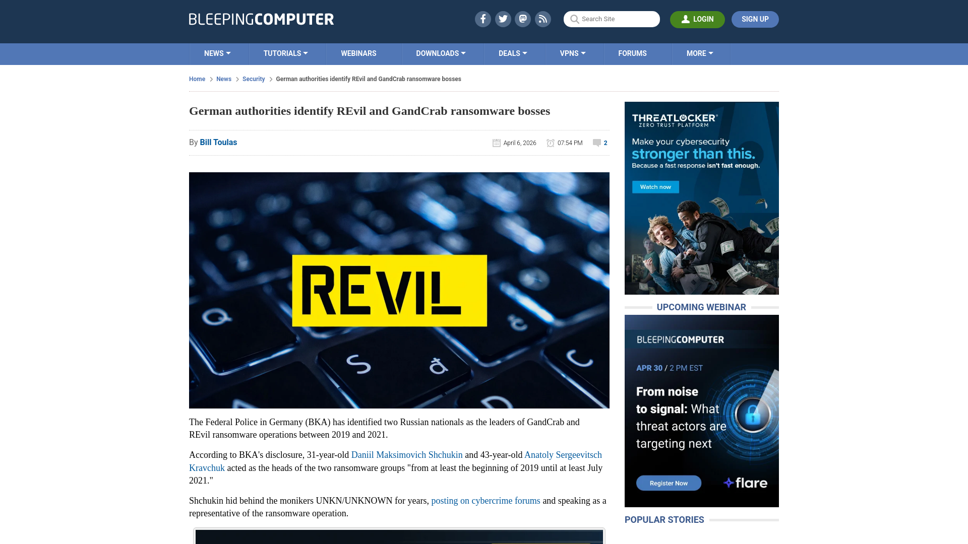 German authorities identify REvil and GandCrab ransomware bosses
