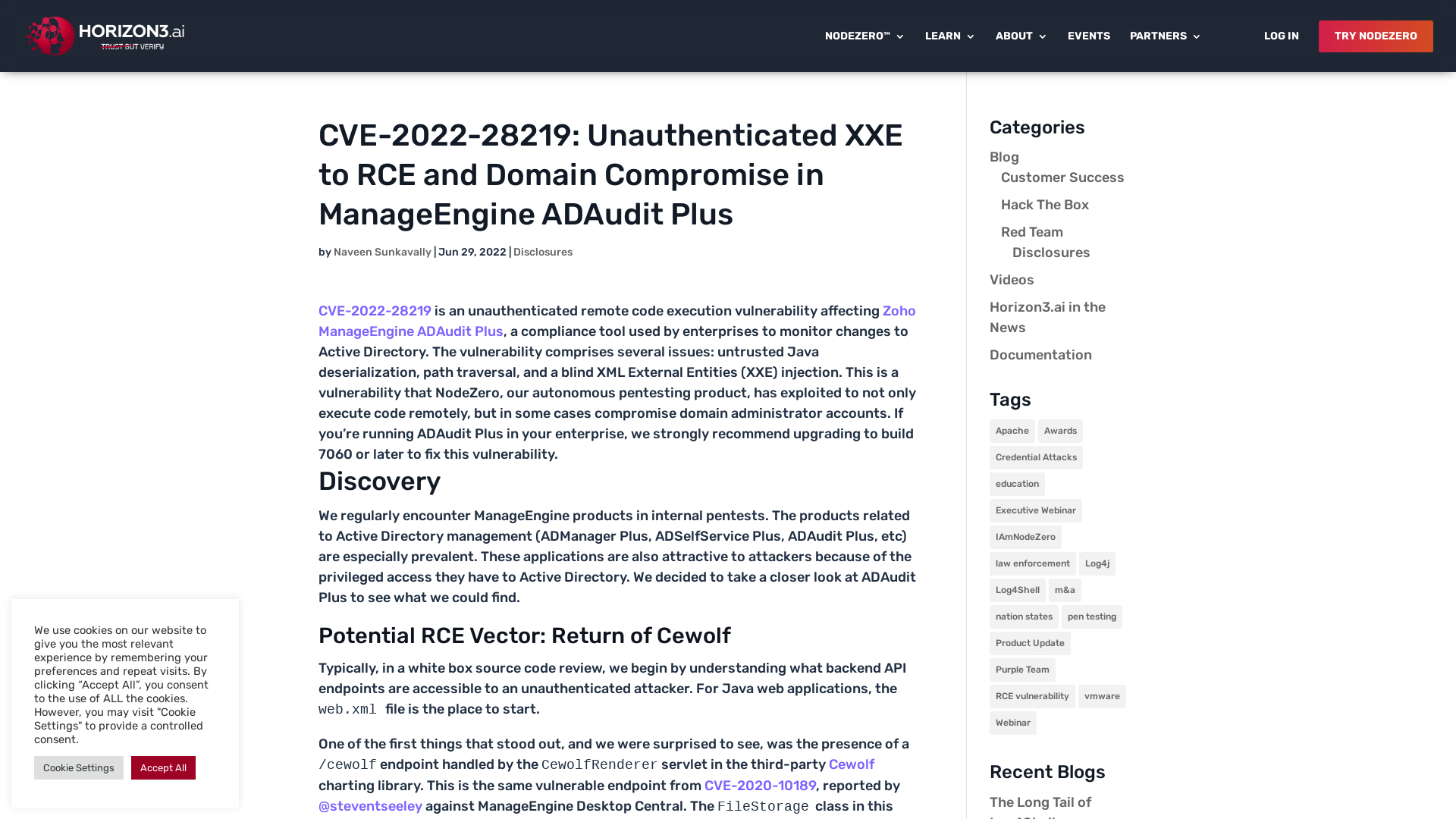CVE-2022-28219: Unauthenticated XXE to RCE and Domain Compromise in ManageEngine ADAudit Plus – Horizon3.ai