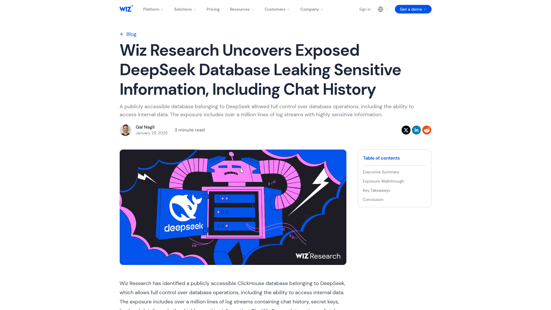 Wiz Research Uncovers Exposed DeepSeek Database Leaking Sensitive Information, Including Chat History | Wiz Blog