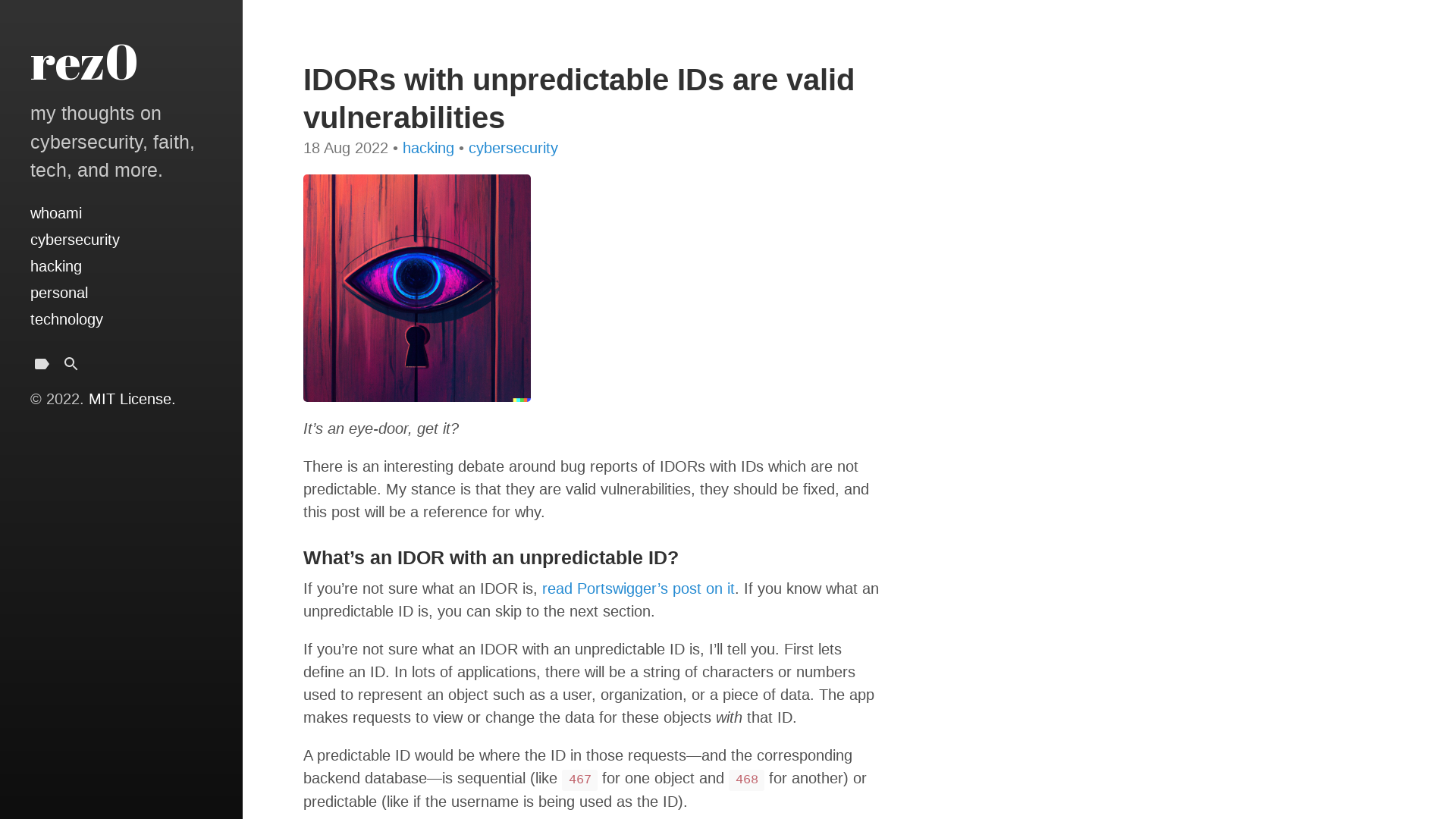 IDORs with unpredictable IDs are valid vulnerabilities · rez0