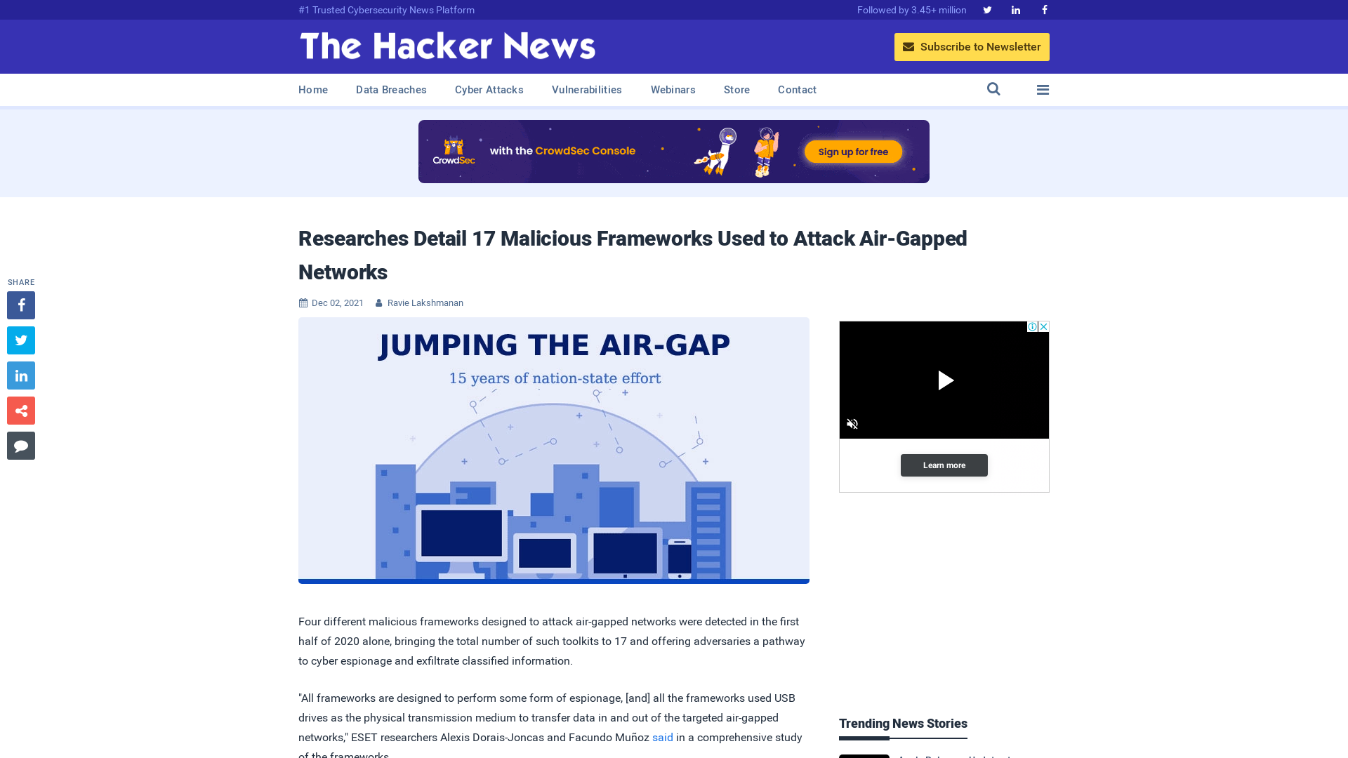 Researches Detail 17 Malicious Frameworks Used to Attack Air-Gapped Networks