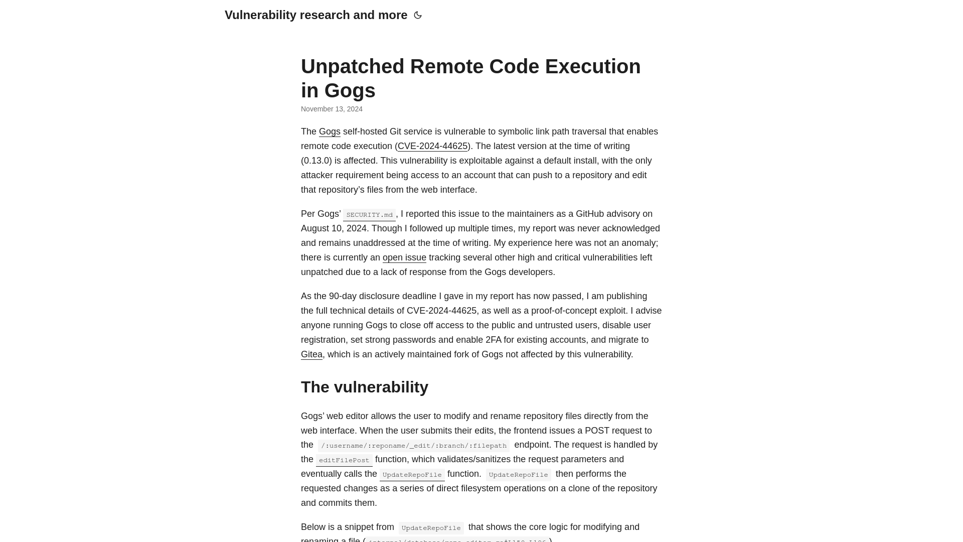 Unpatched Remote Code Execution in Gogs | Vulnerability research and more