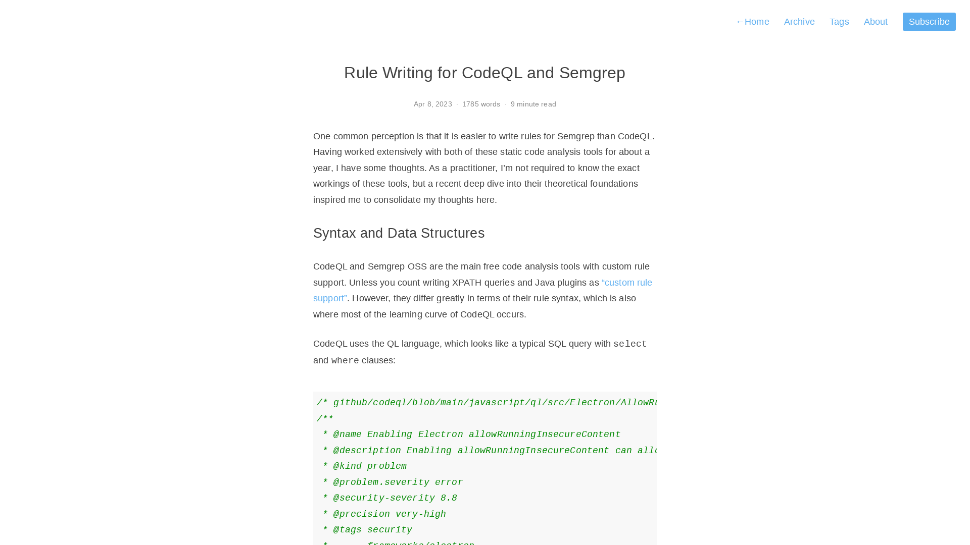 Rule Writing for CodeQL and Semgrep | Spaceraccoon's Blog