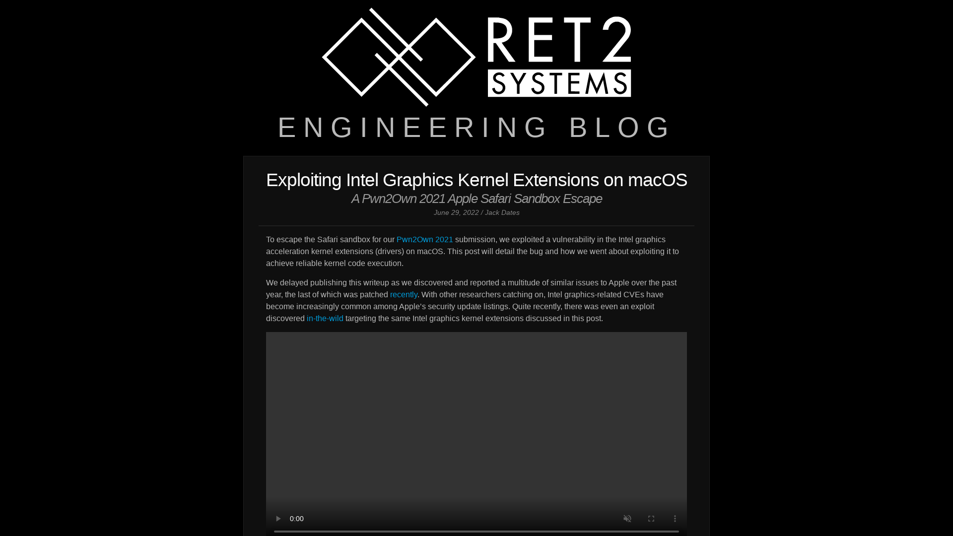 Exploiting Intel Graphics Kernel Extensions on macOS | RET2 Systems Blog
