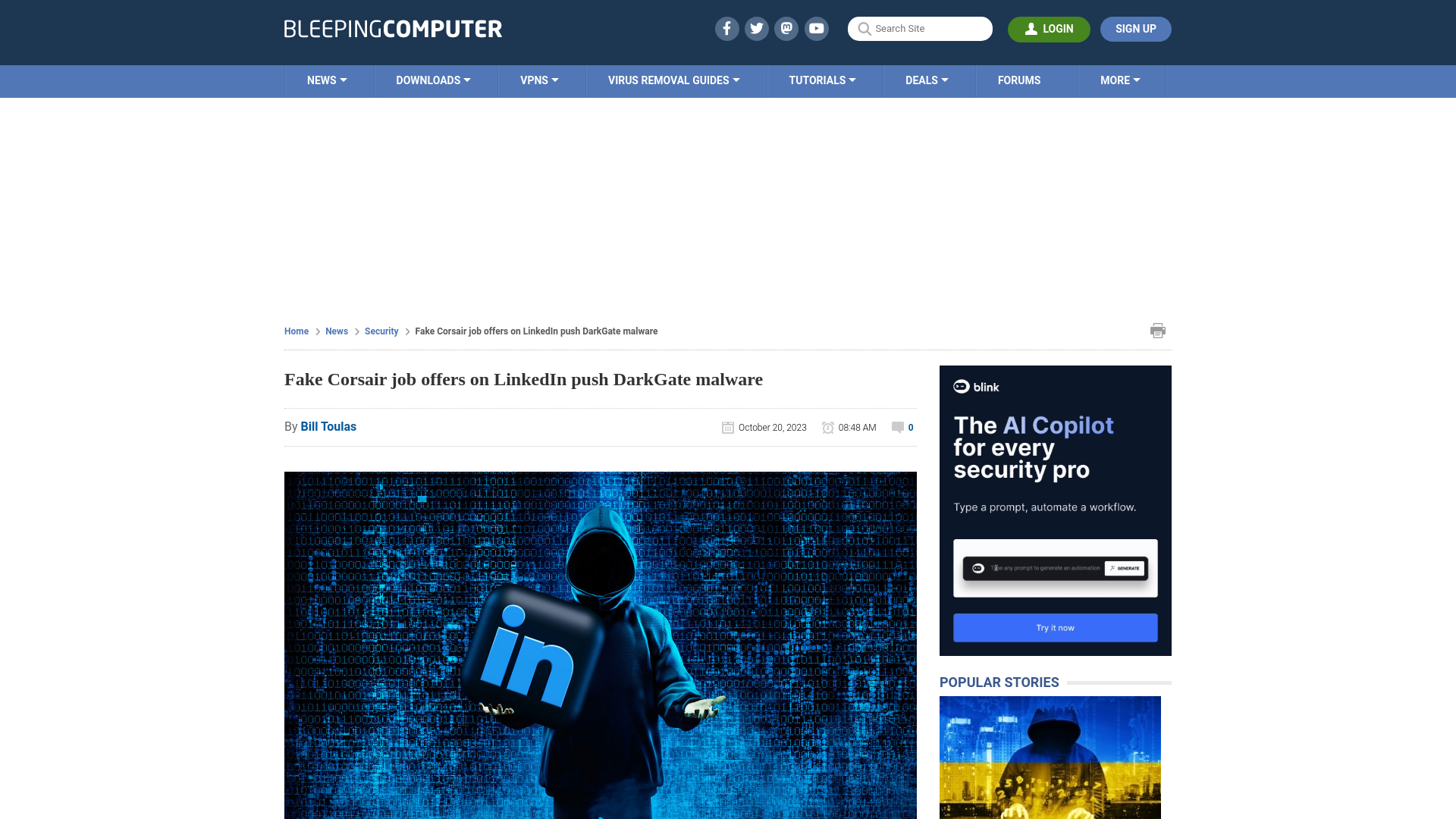 Fake Corsair job offers on LinkedIn push DarkGate malware