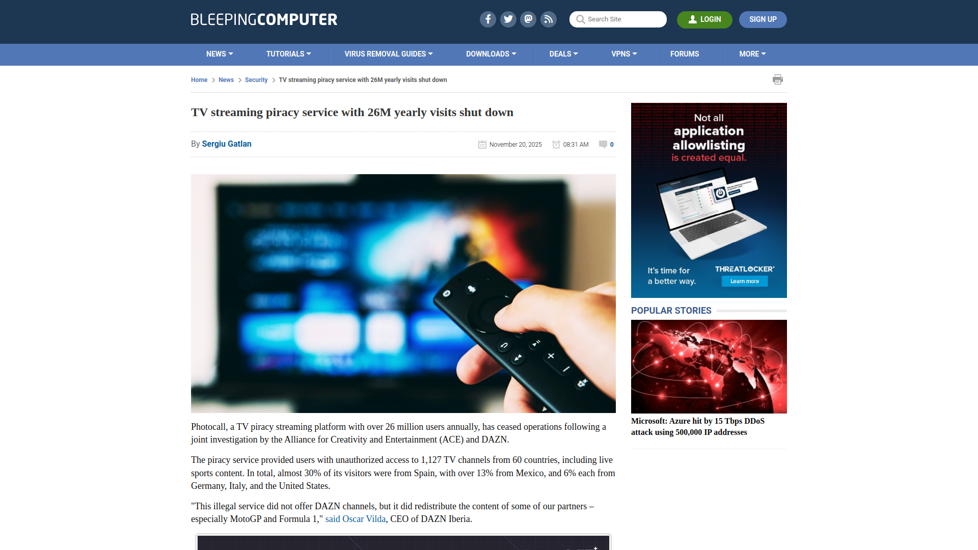 TV streaming piracy service with 26M yearly visits shut down