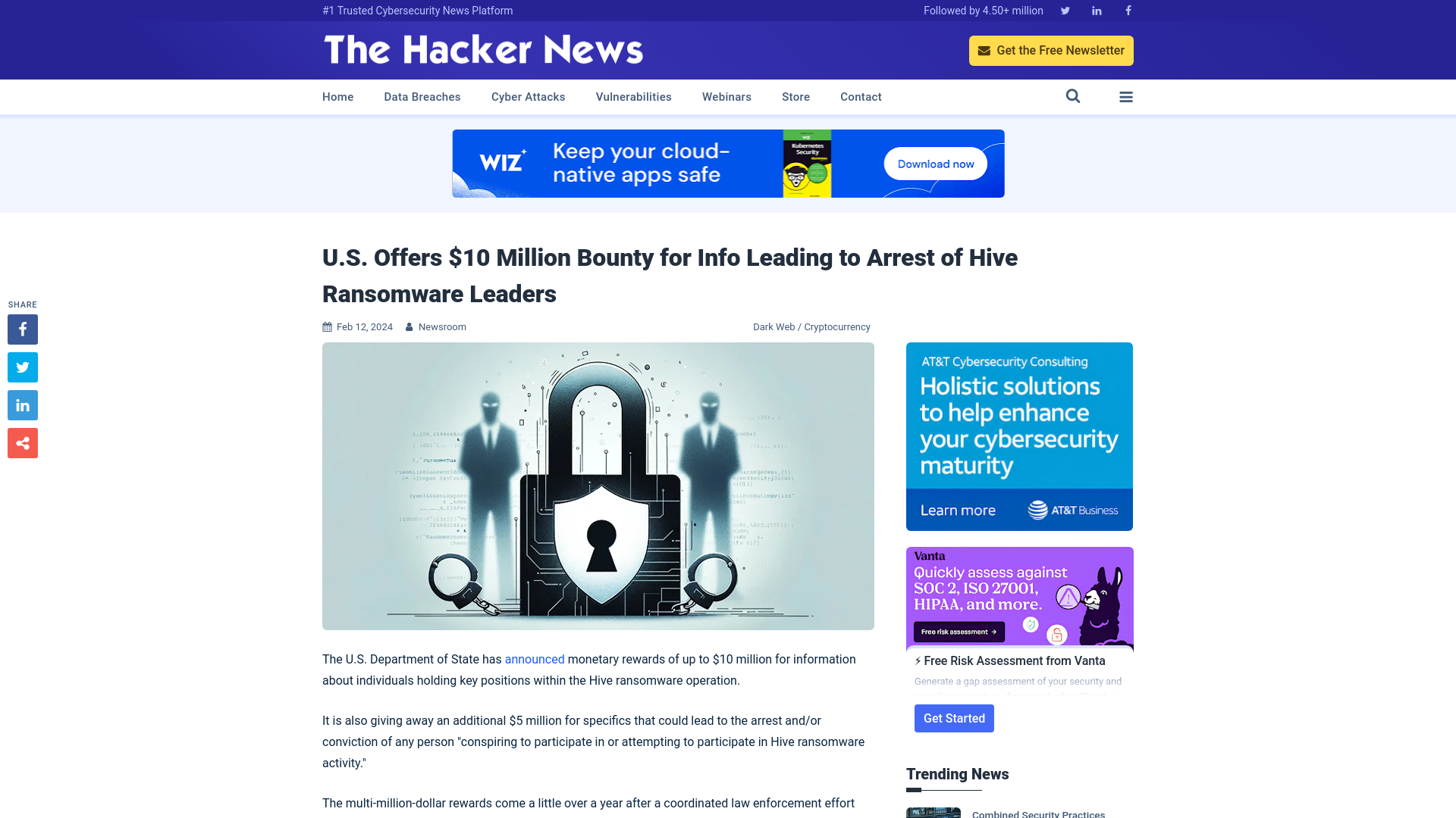 U.S. Offers $10 Million Bounty for Info Leading to Arrest of Hive Ransomware Leaders