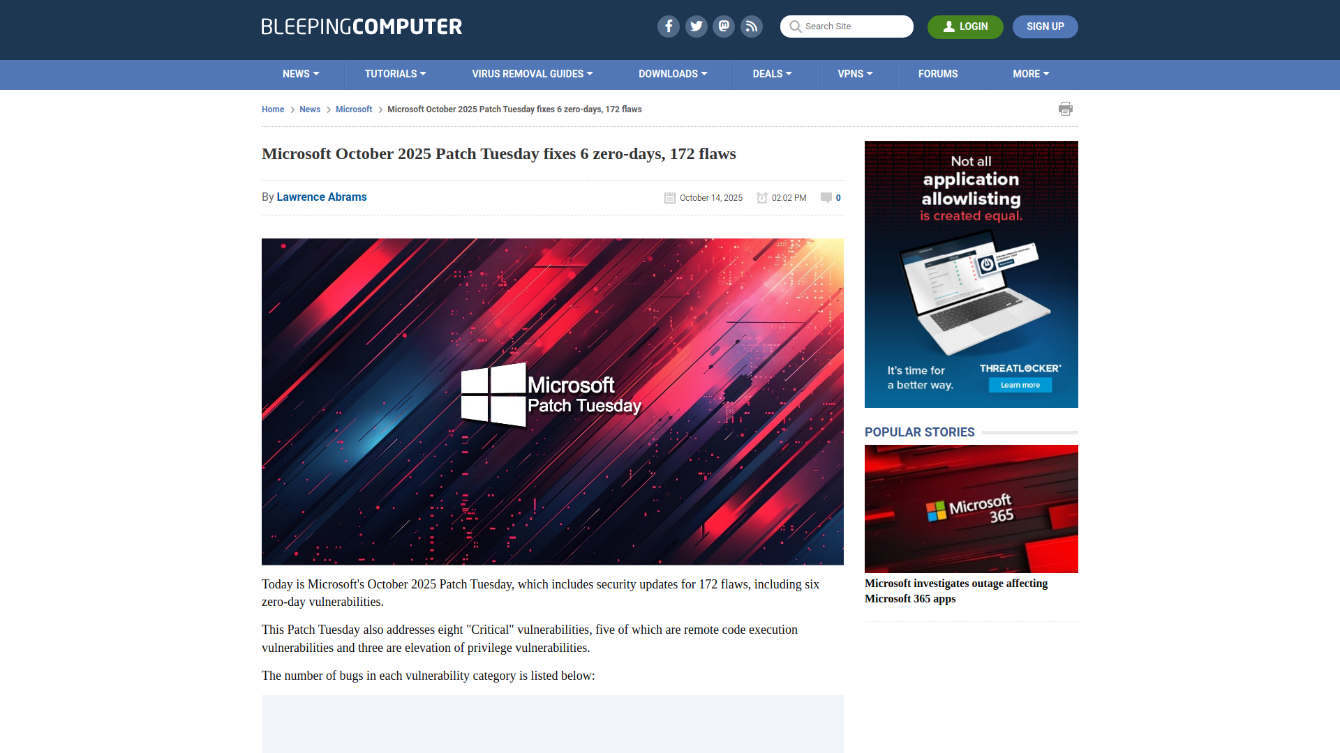 Microsoft October 2025 Patch Tuesday fixes 6 zero-days, 172 flaws