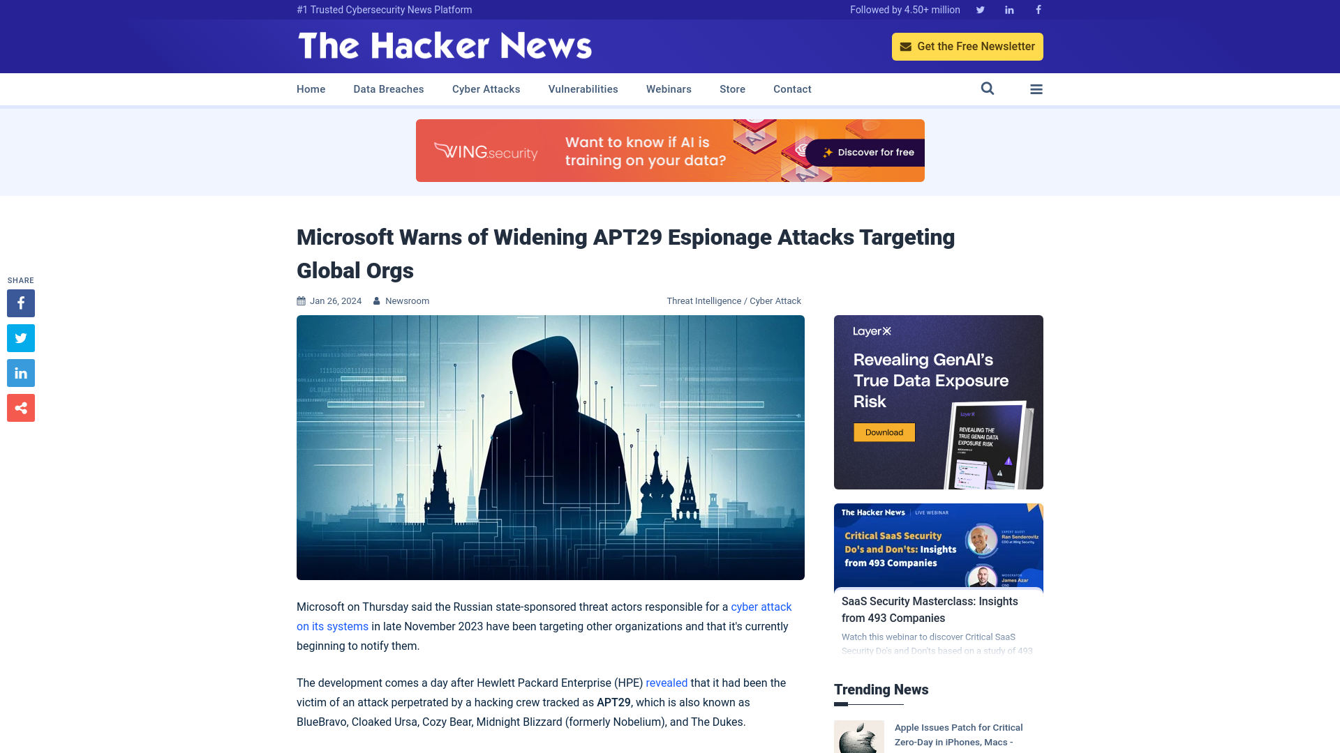 Microsoft Warns of Widening APT29 Espionage Attacks Targeting Global Orgs