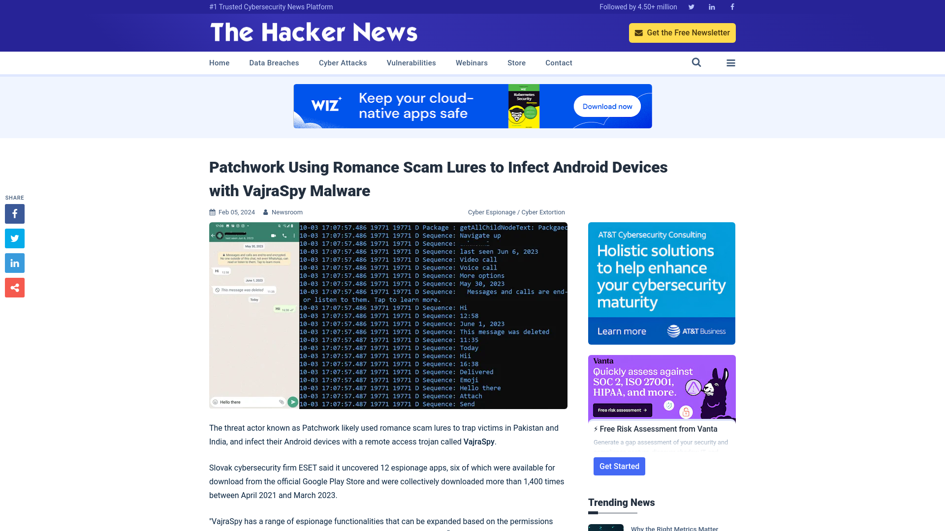 Patchwork Using Romance Scam Lures to Infect Android Devices with VajraSpy Malware