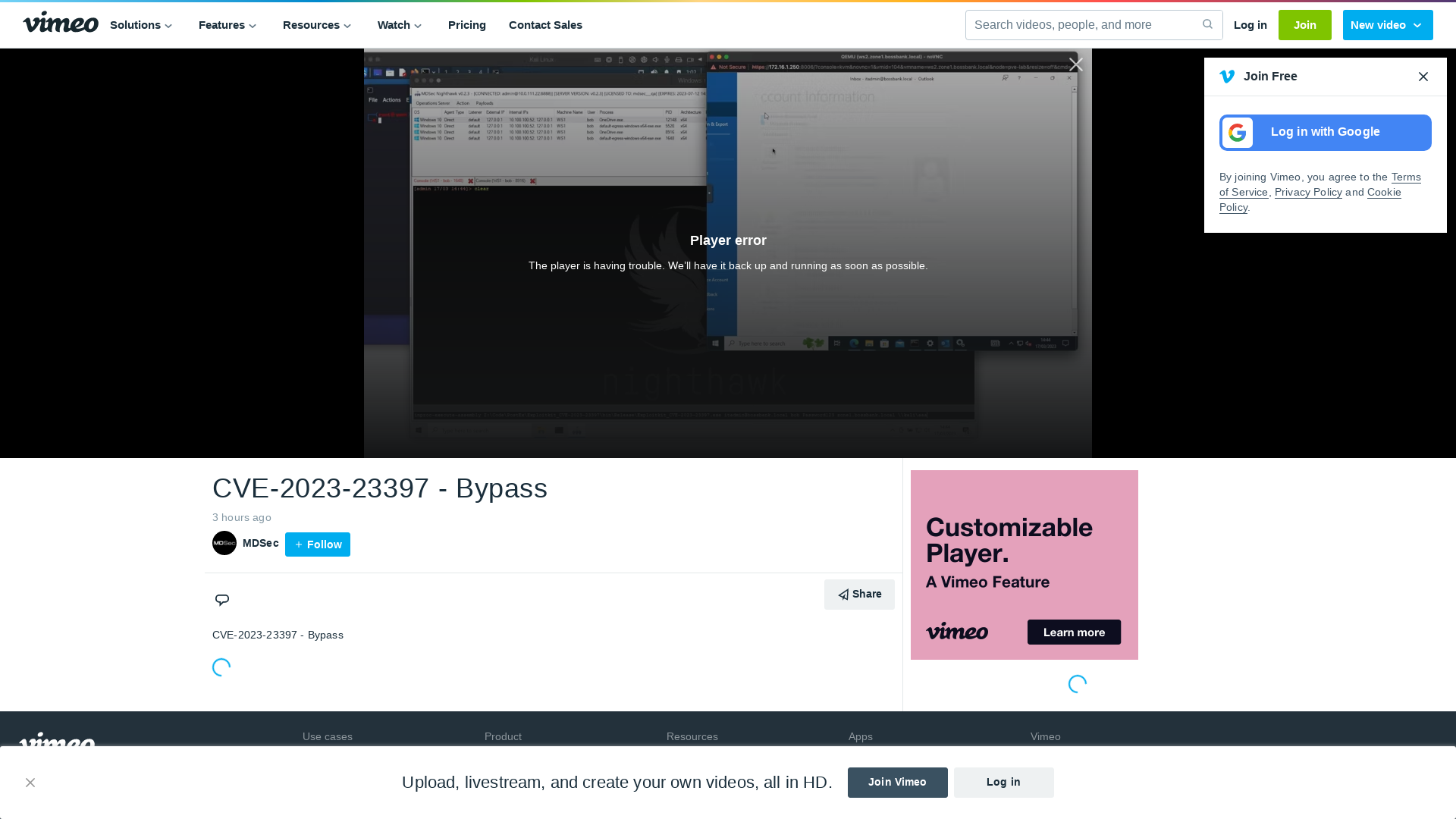 CVE-2023-23397 - Bypass on Vimeo