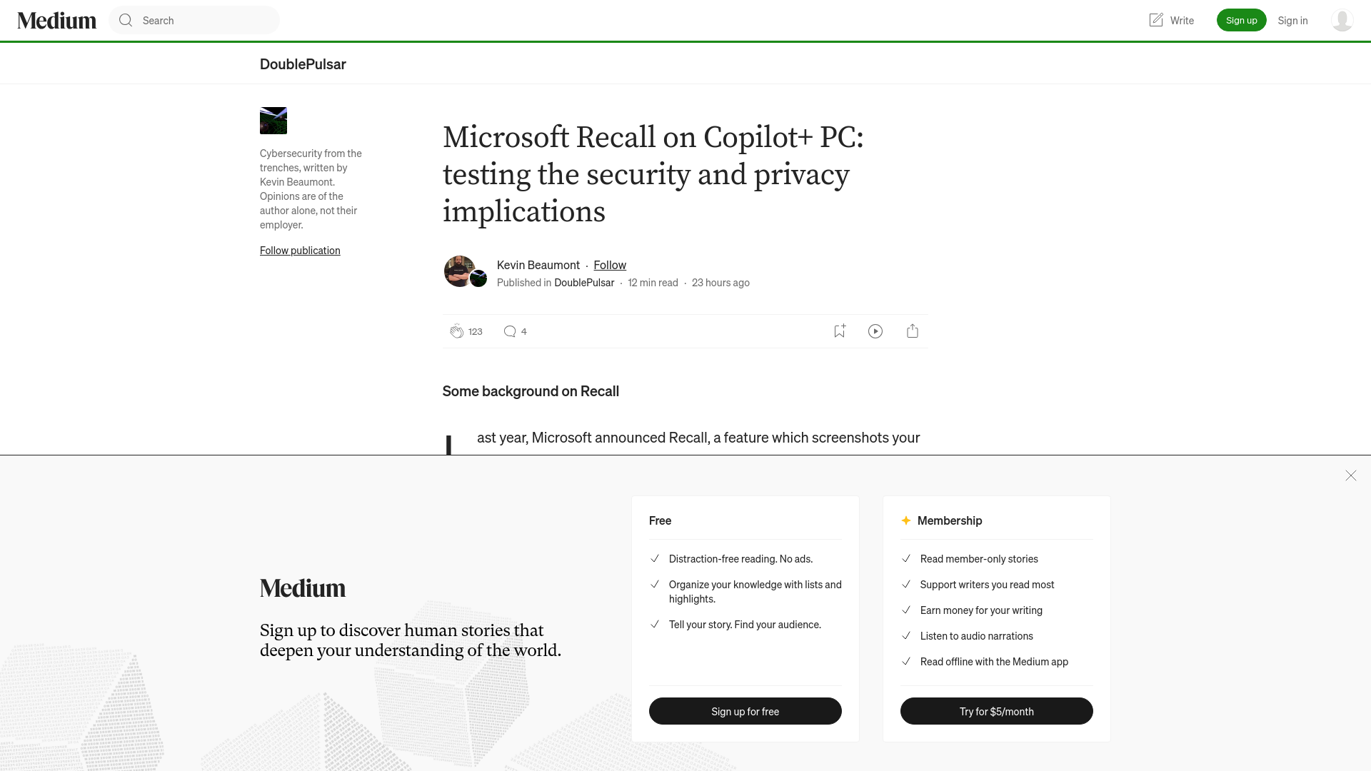 Microsoft Recall on Copilot+ PC: testing the security and privacy implications | by Kevin Beaumont | Apr, 2025 | DoublePulsar