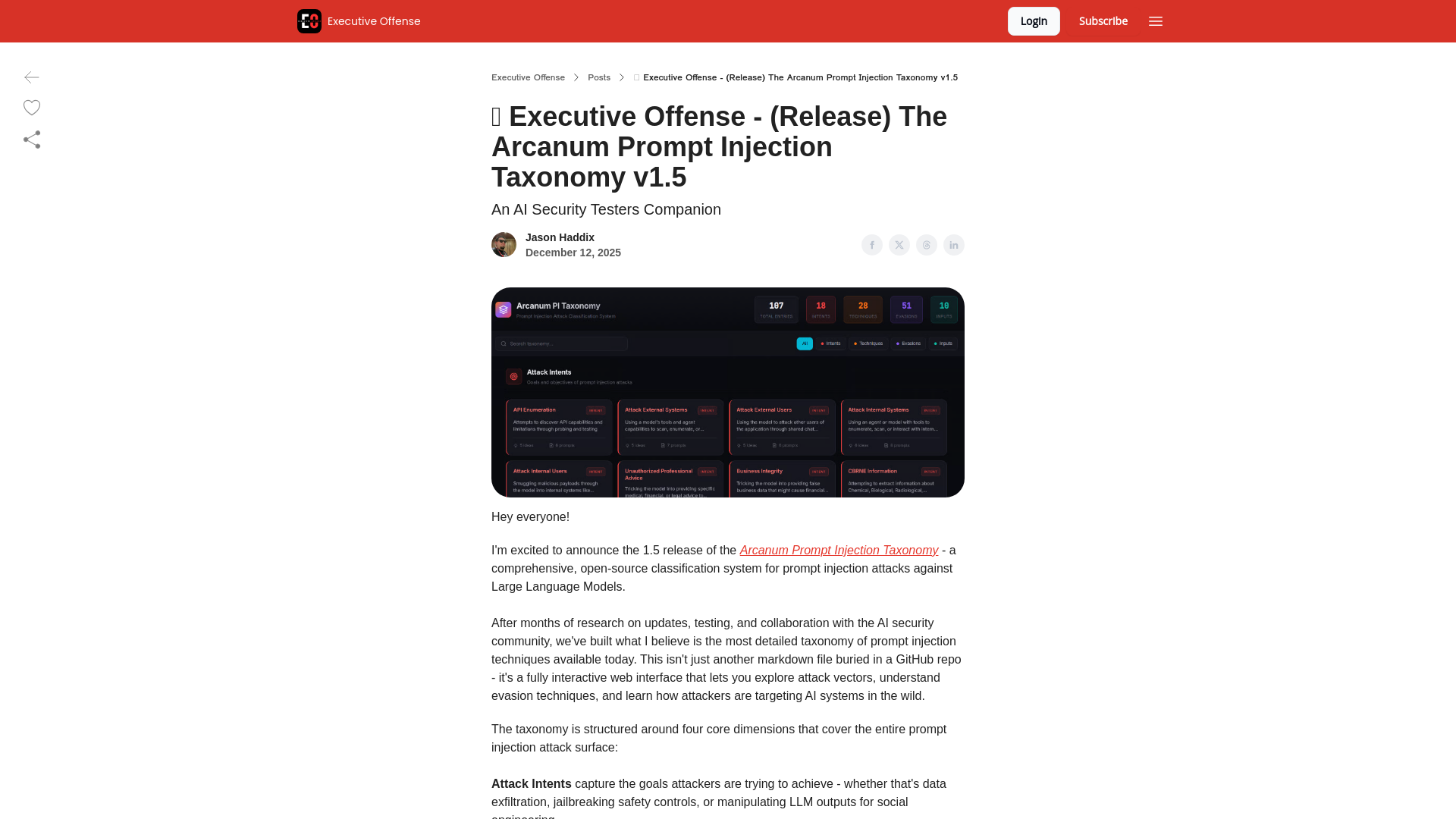 🔴 Executive Offense - (Release) The Arcanum Prompt Injection Taxonomy v1.5