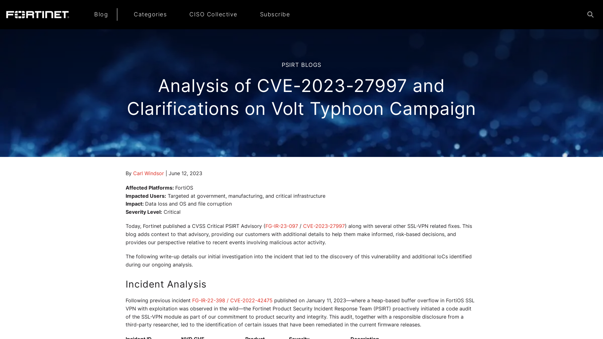 Analysis of CVE-2023-27997 and Clarifications on Volt Typhoon Campaign | Fortinet Blog