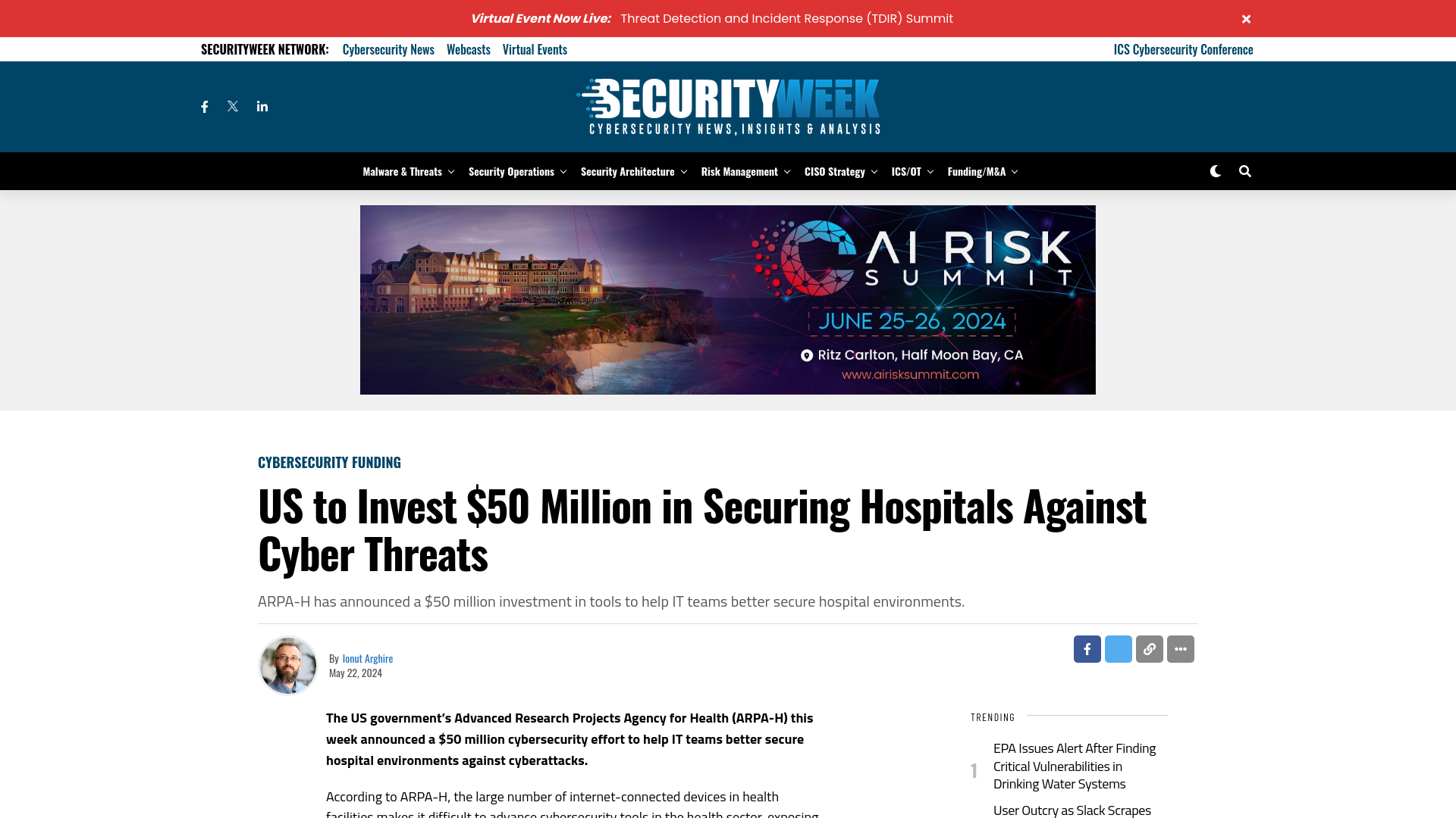 US to Invest $50 Million in Securing Hospitals Against Cyber Threats - SecurityWeek