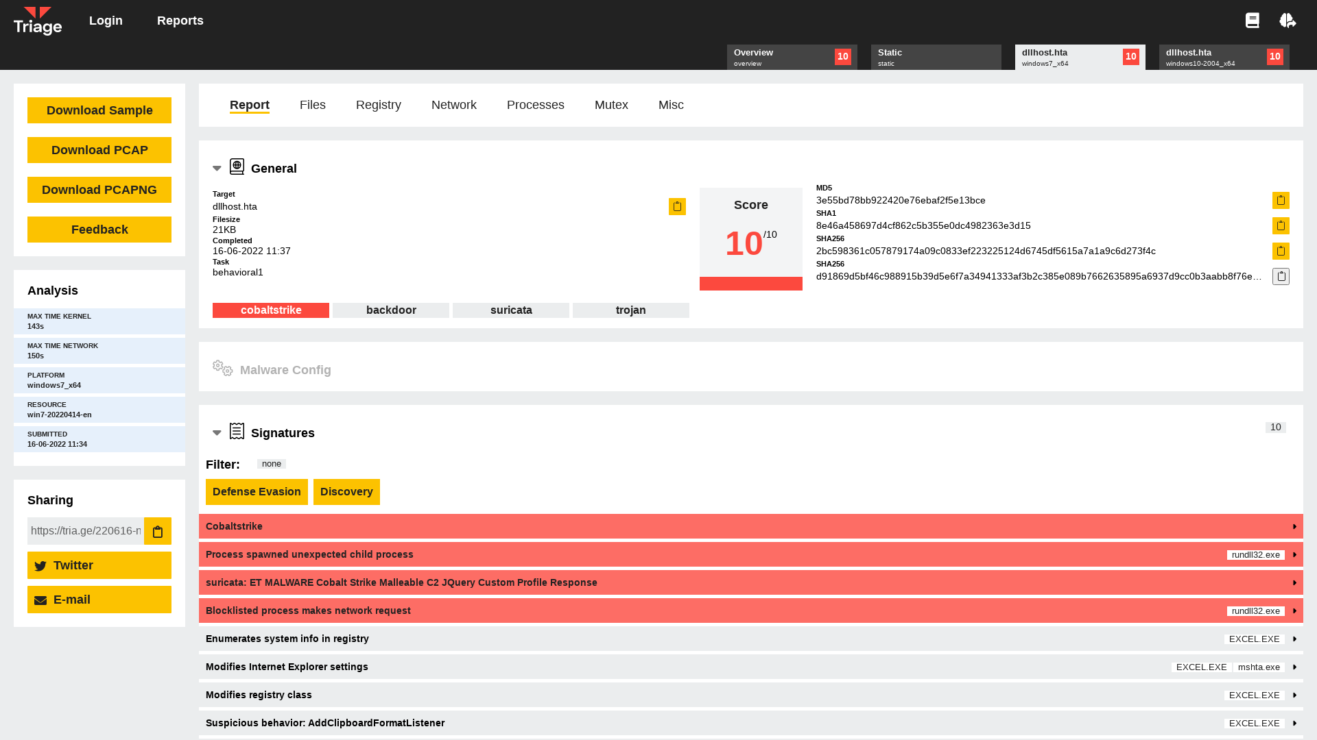 Hatching Triage | Behavioral Report