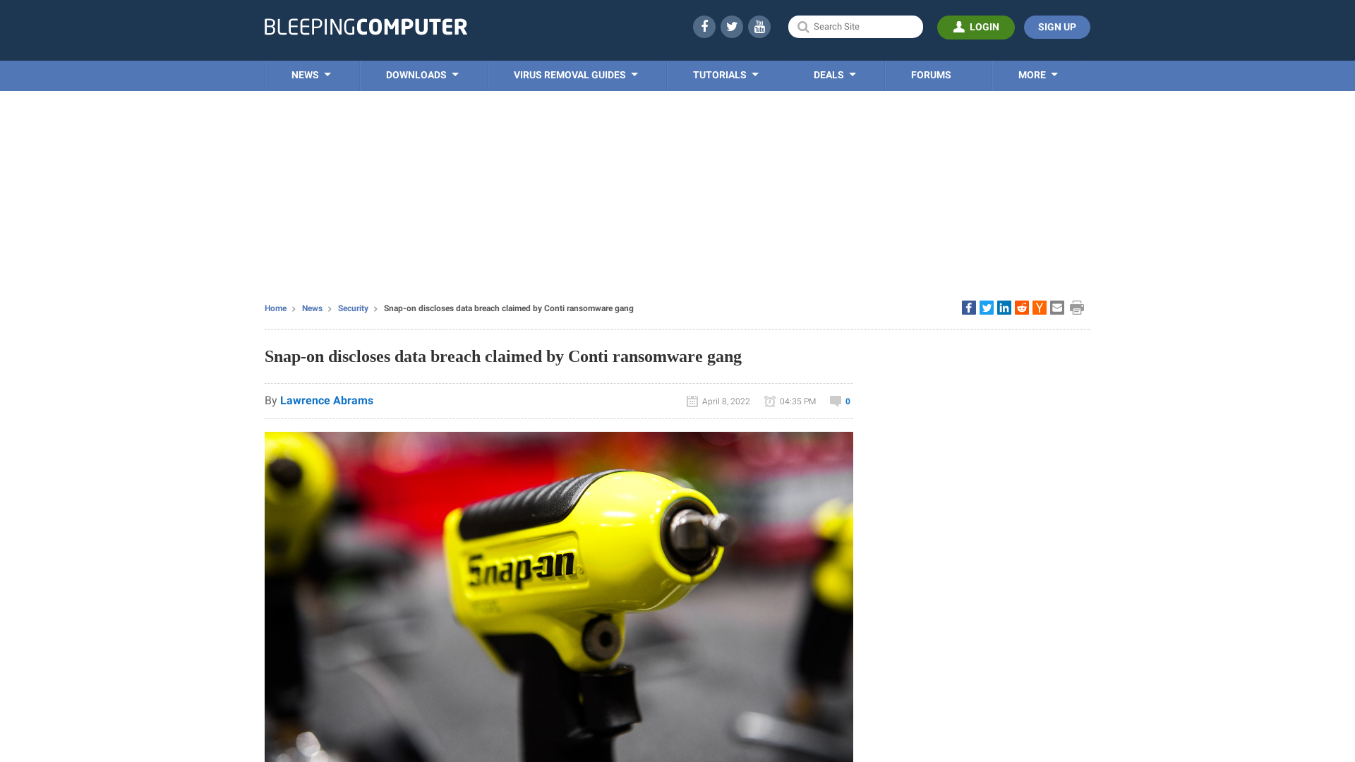 Snap-on discloses data breach claimed by Conti ransomware gang