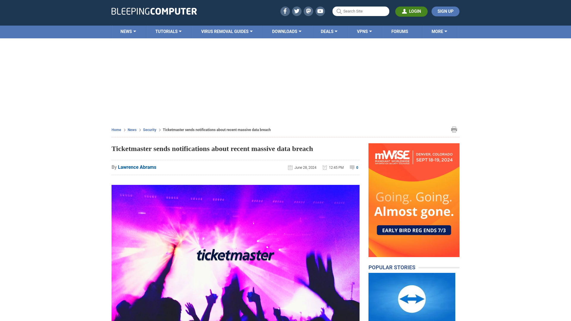 Ticketmaster sends notifications about recent massive data breach