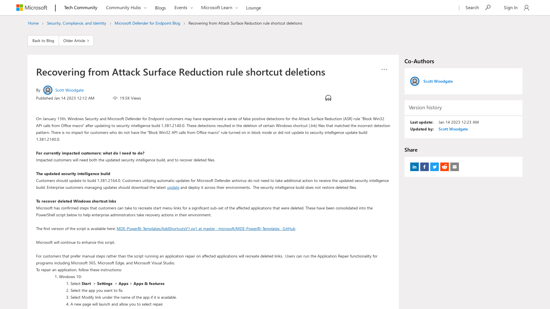 Recovering from Attack Surface Reduction rule shortcut deletions - Microsoft Community Hub