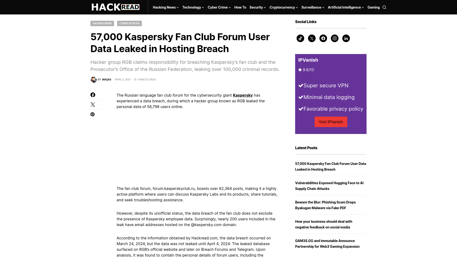 57,000 Kaspersky Fan Club Forum User Data Leaked in Hosting Breach