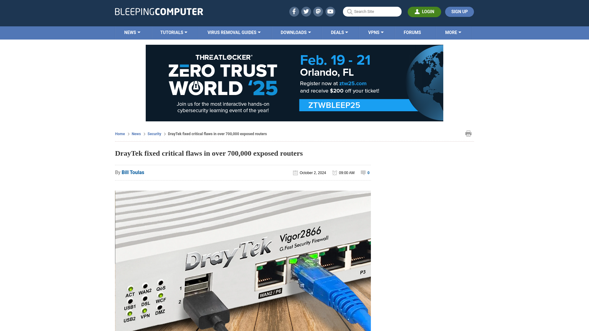 DrayTek fixed critical flaws in over 700,000 exposed routers