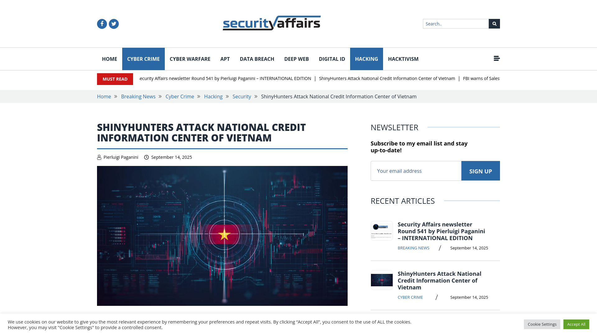 ShinyHunters Attack National Credit Information Center of Vietnam